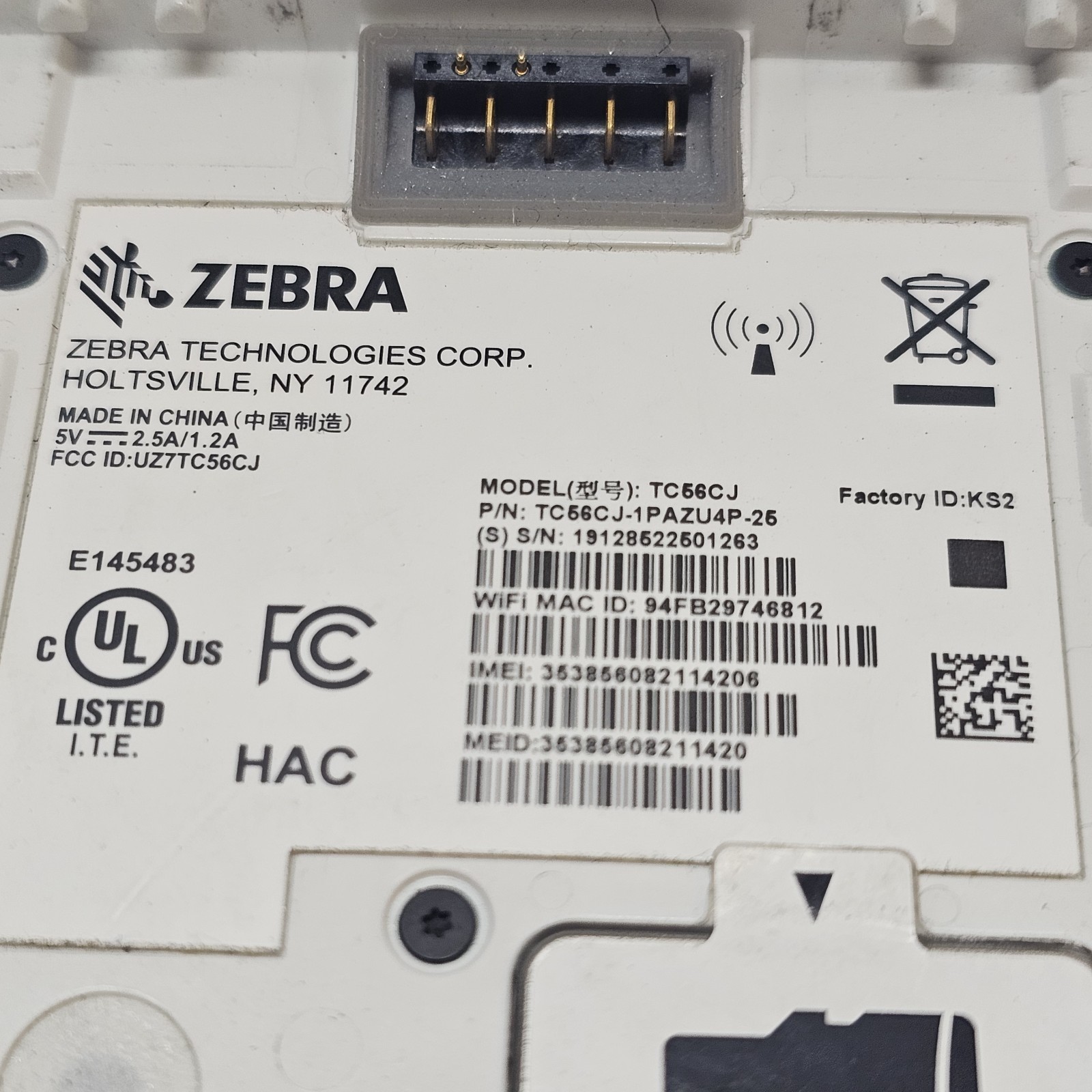 Zebra TC56CJ-1PAZU4P-25 Mobile Computer Barcode Scanner UNTESTED AS IS NO CHGR