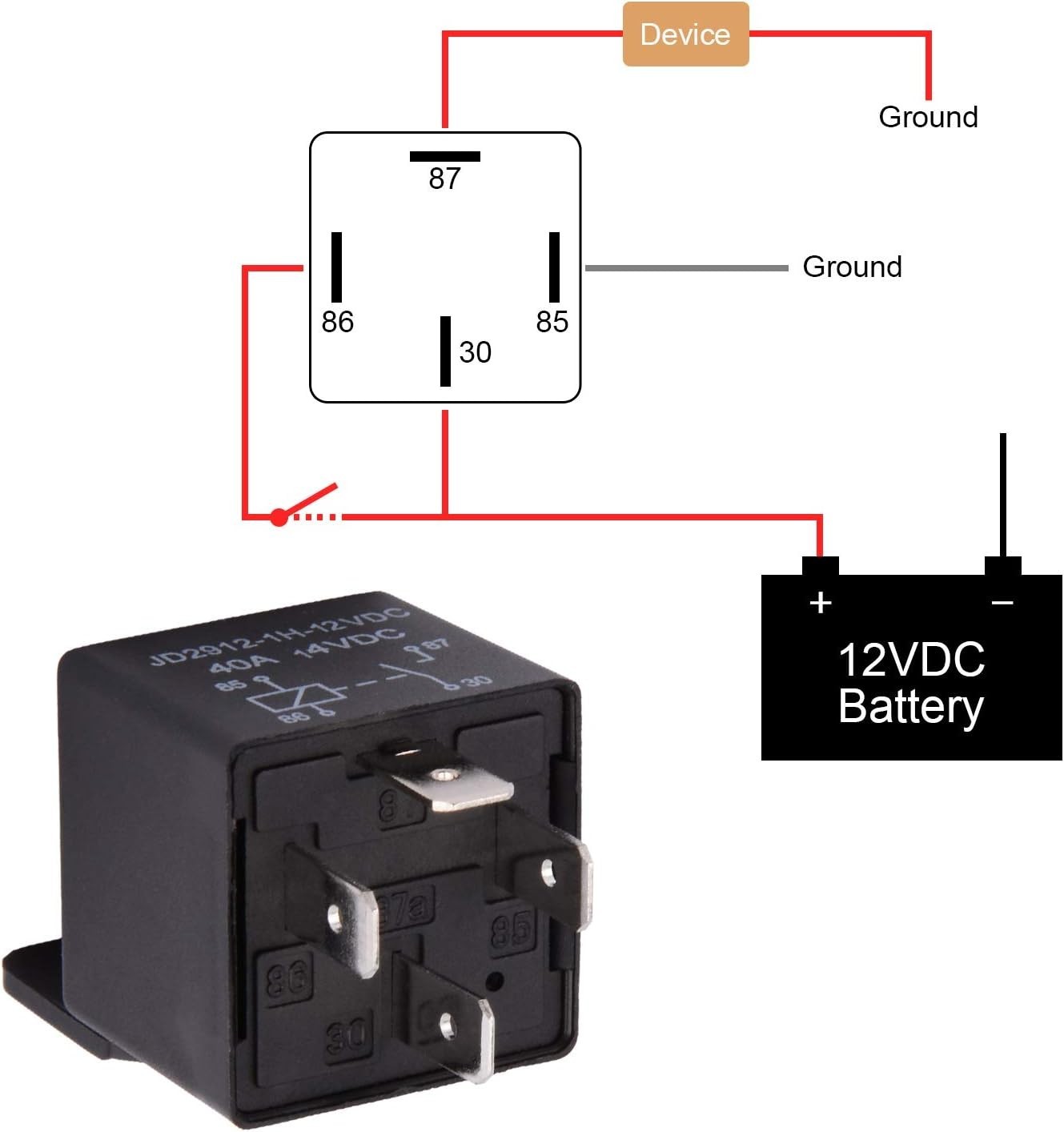 Compact 4-Pin SPST Relay 12V 40A – Ideal for Your Vehicle, 2 Relays Included