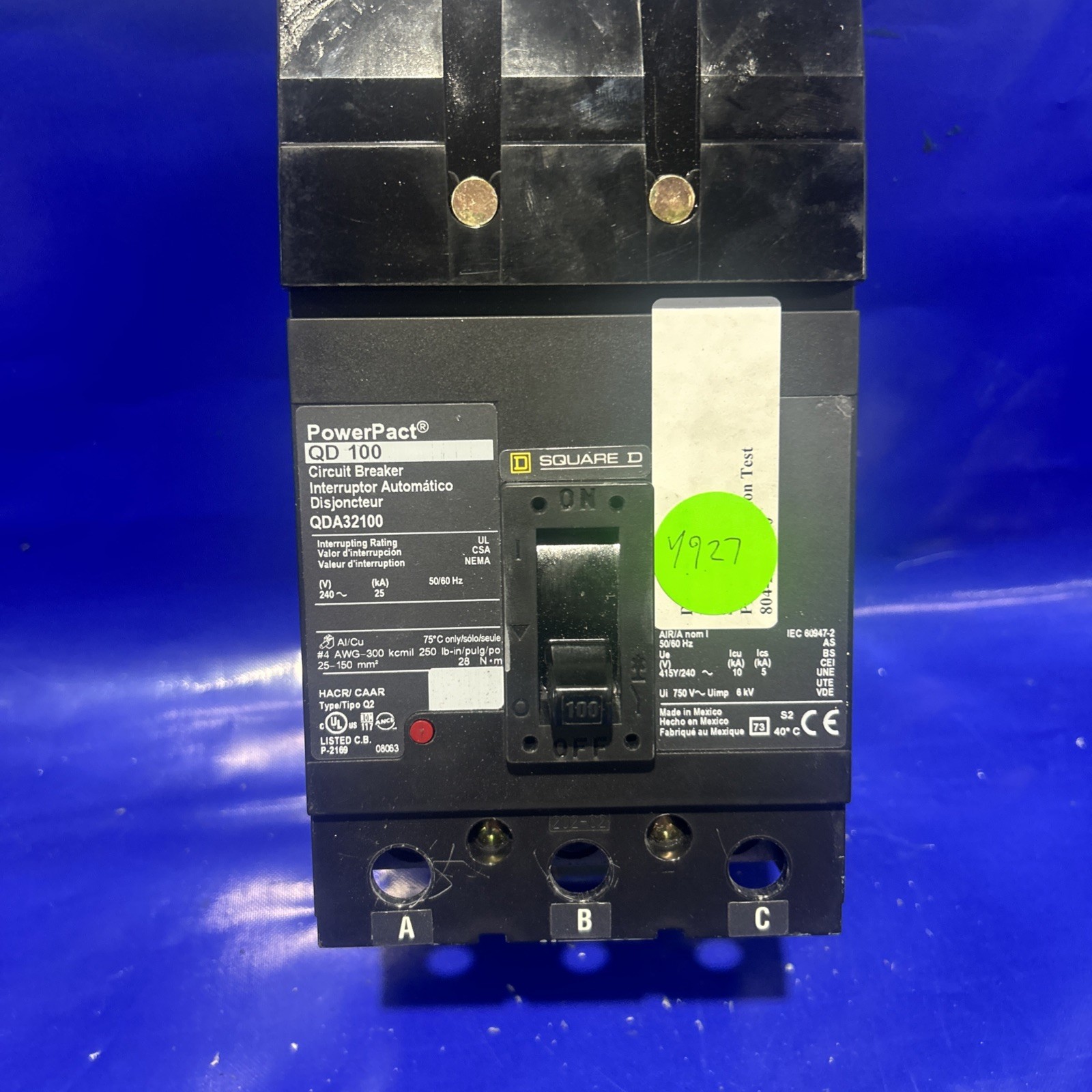 QDA32100 100 Amp 240V 3 Pole Square D I Line Plug On Circuit Breaker 🟦