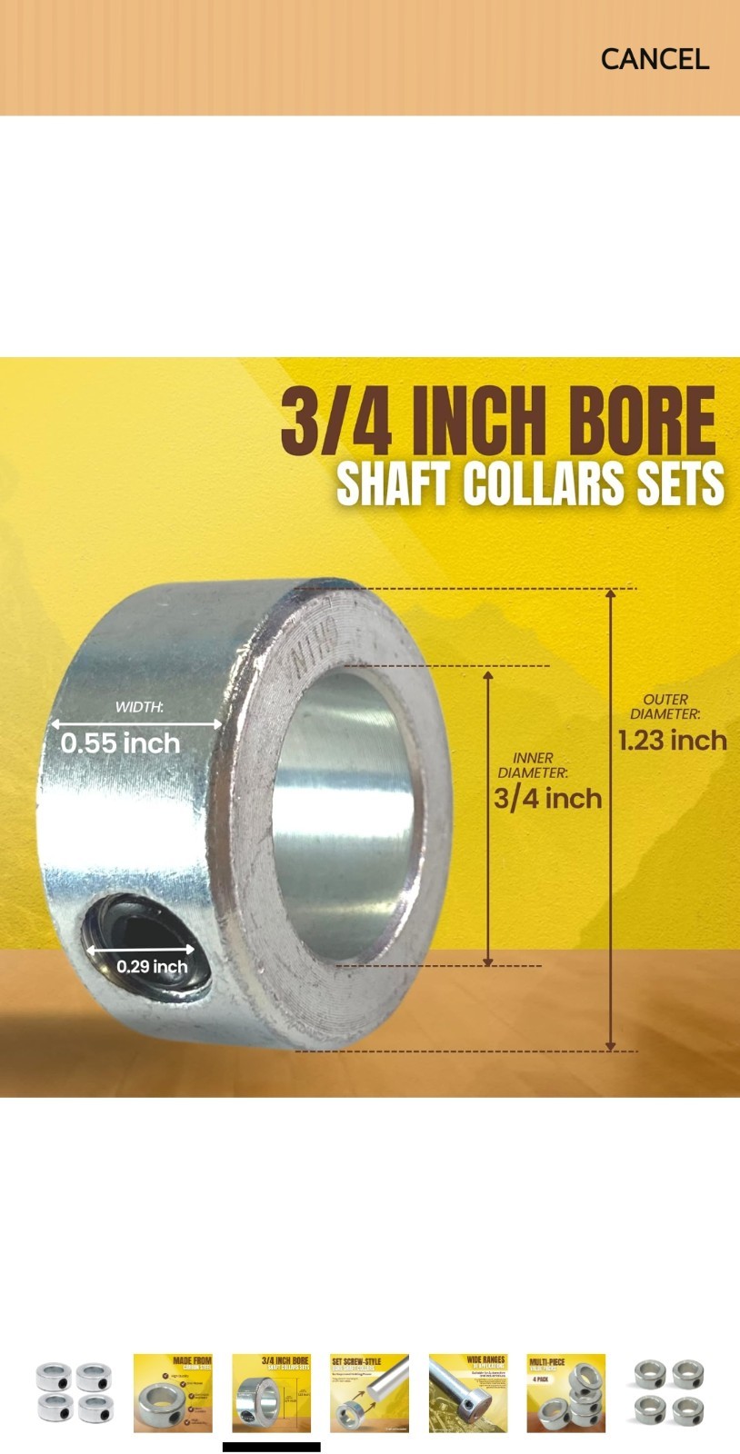 3/4” Bore (10 PCS) Set solid shaft collar, zinc plated. FREE SHIPPING