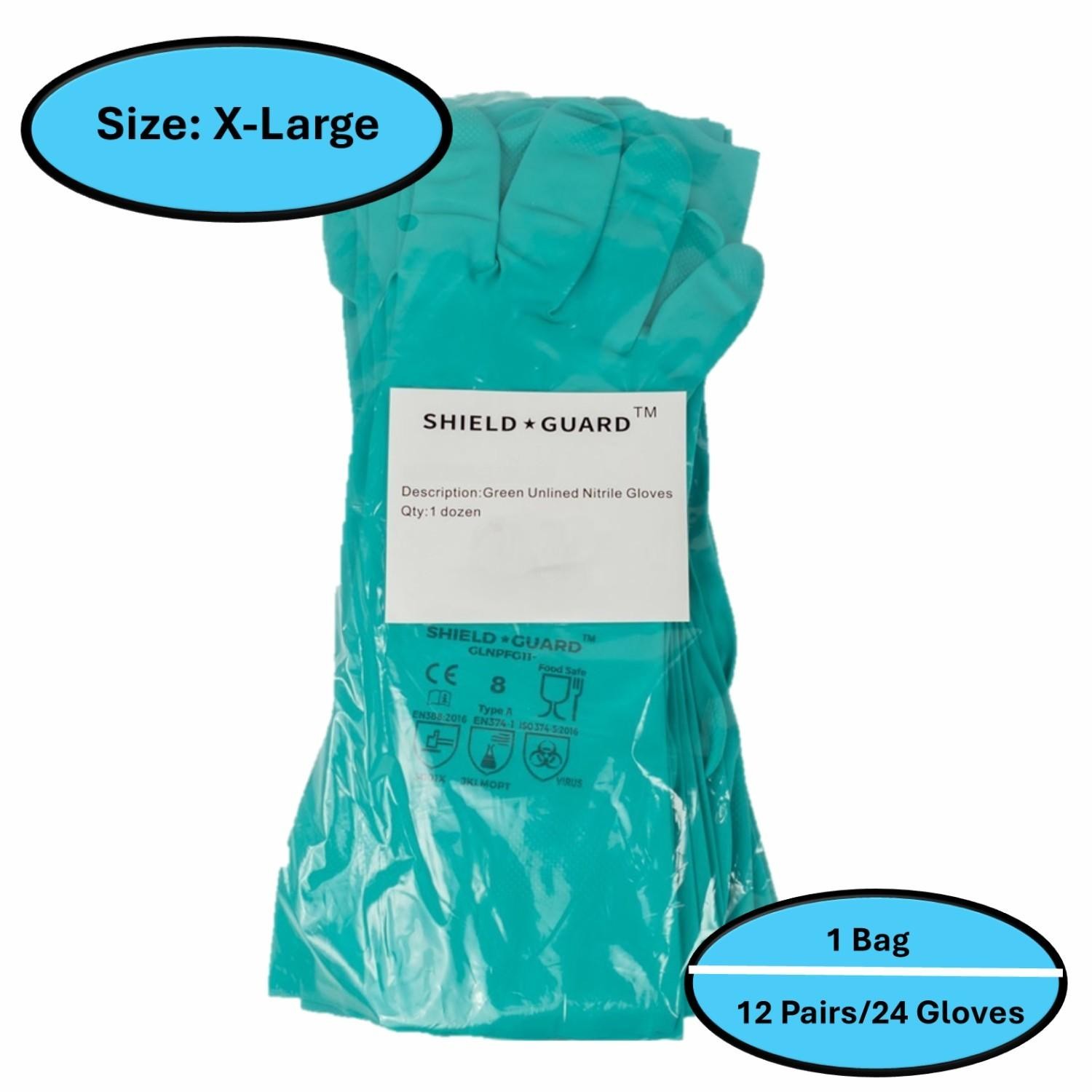 1 DZ 11 Mil HD Chemical Resistant Diamond Textured Green Nitrile Gloves X-Large