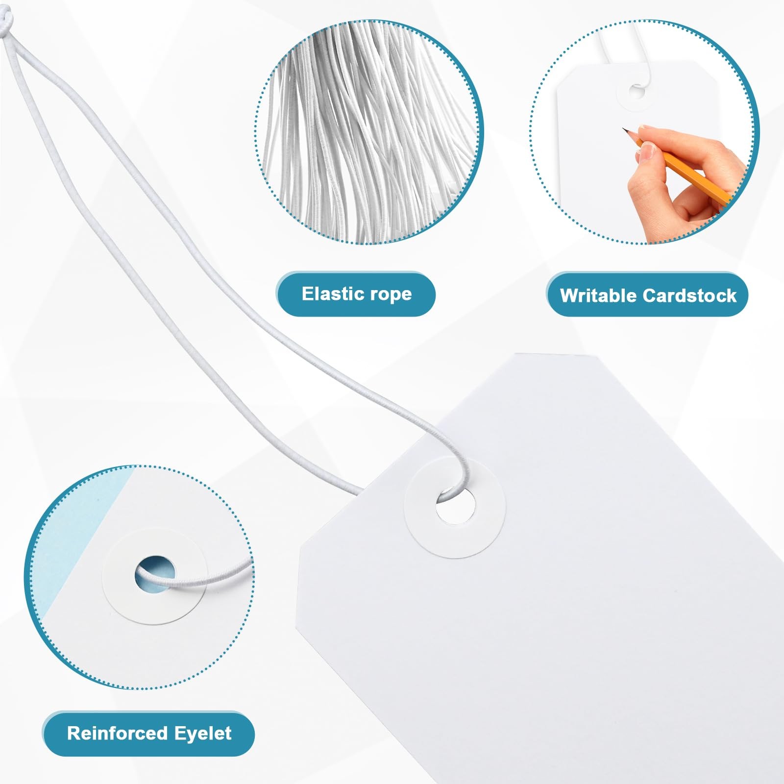 50 Pack White Shipping Tags With Elastic String Blank Labeling 4-3/4 x 2-3/8