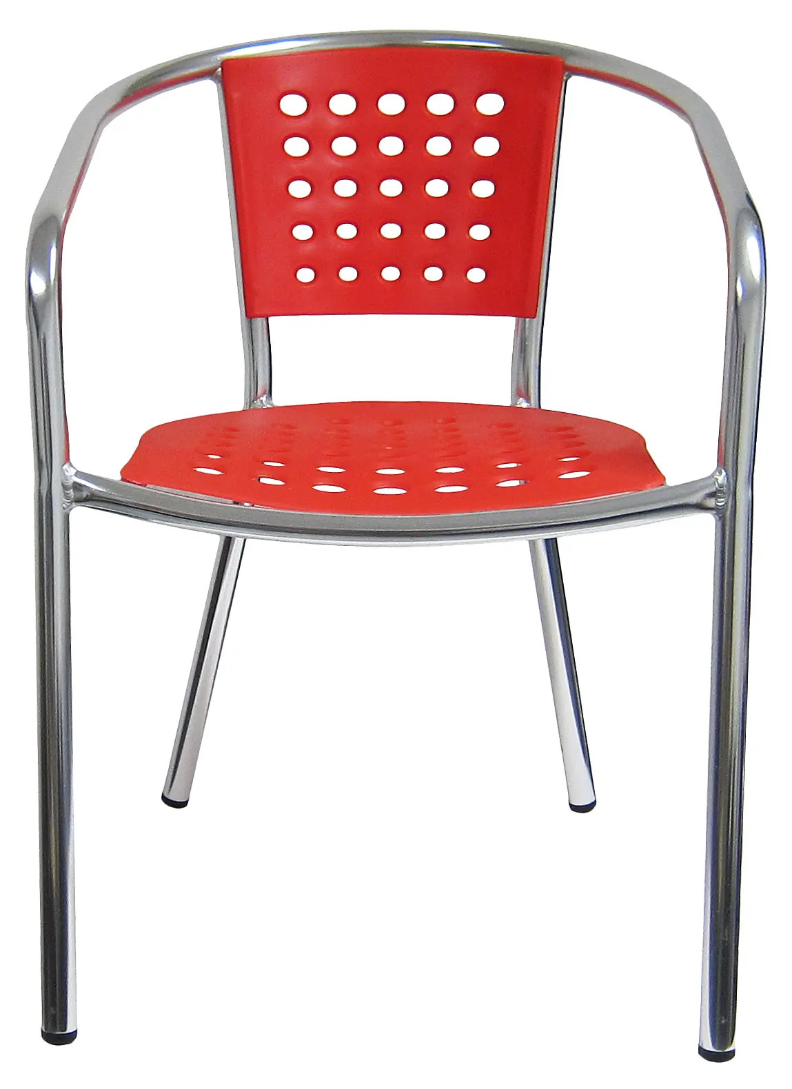 H&D Commercial Seating Stackable Aluminum Patio Chair w/ Red Polyproylene Seat