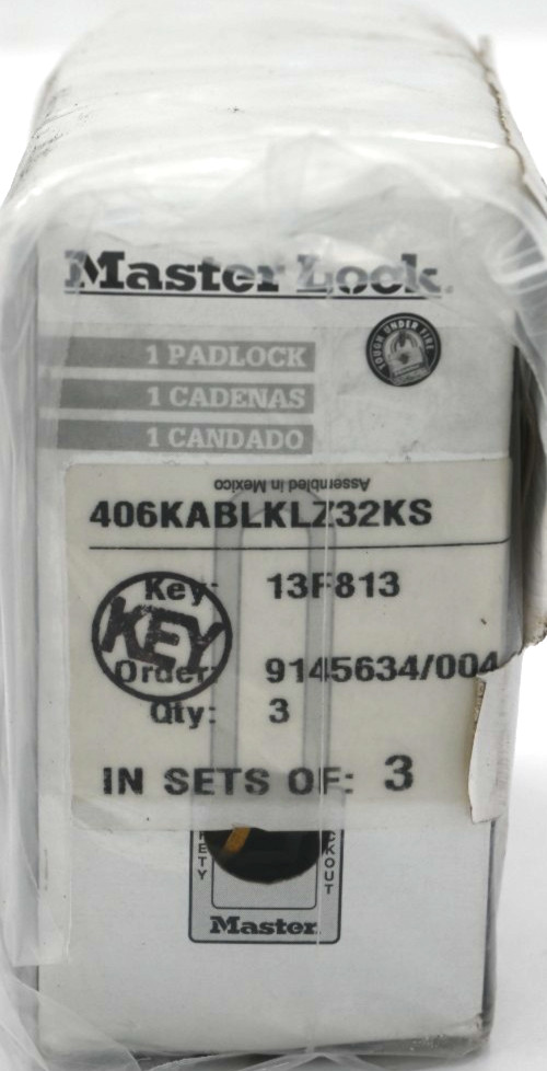 MASTER LOCK 406KABLKLZ32KS PADLOCK , ISOLATION MAS Key: 13F813(SET OF 3PCS)