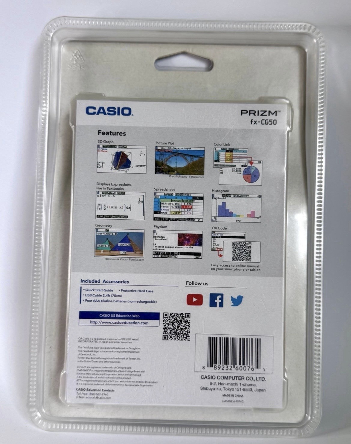 CASIO PRIZM FX-CG50 Color Graphing Calculator 3D Color Brand New