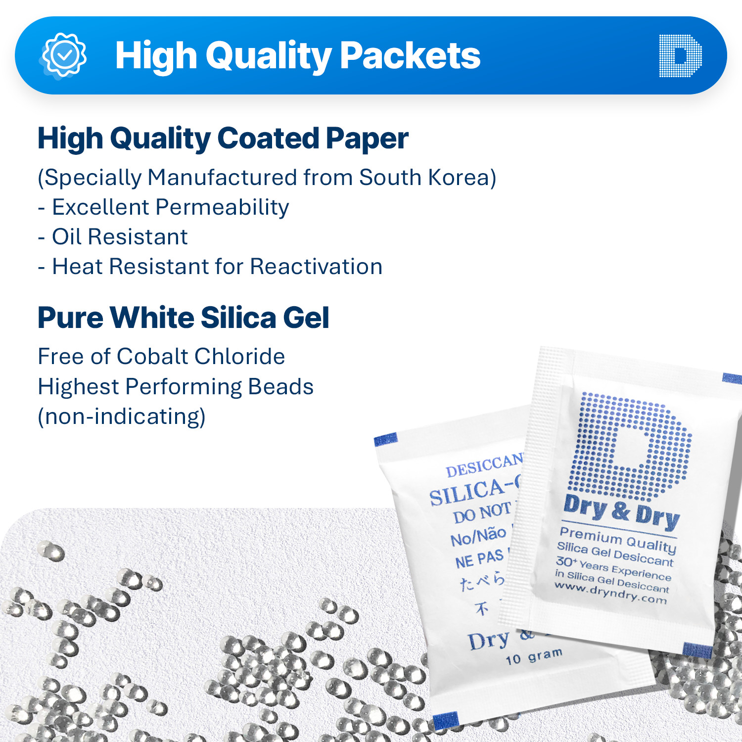 10 Gram x 1,500 PK “Dry & Dry” Silica Gel Packets(Reusable)-FDA Compliant