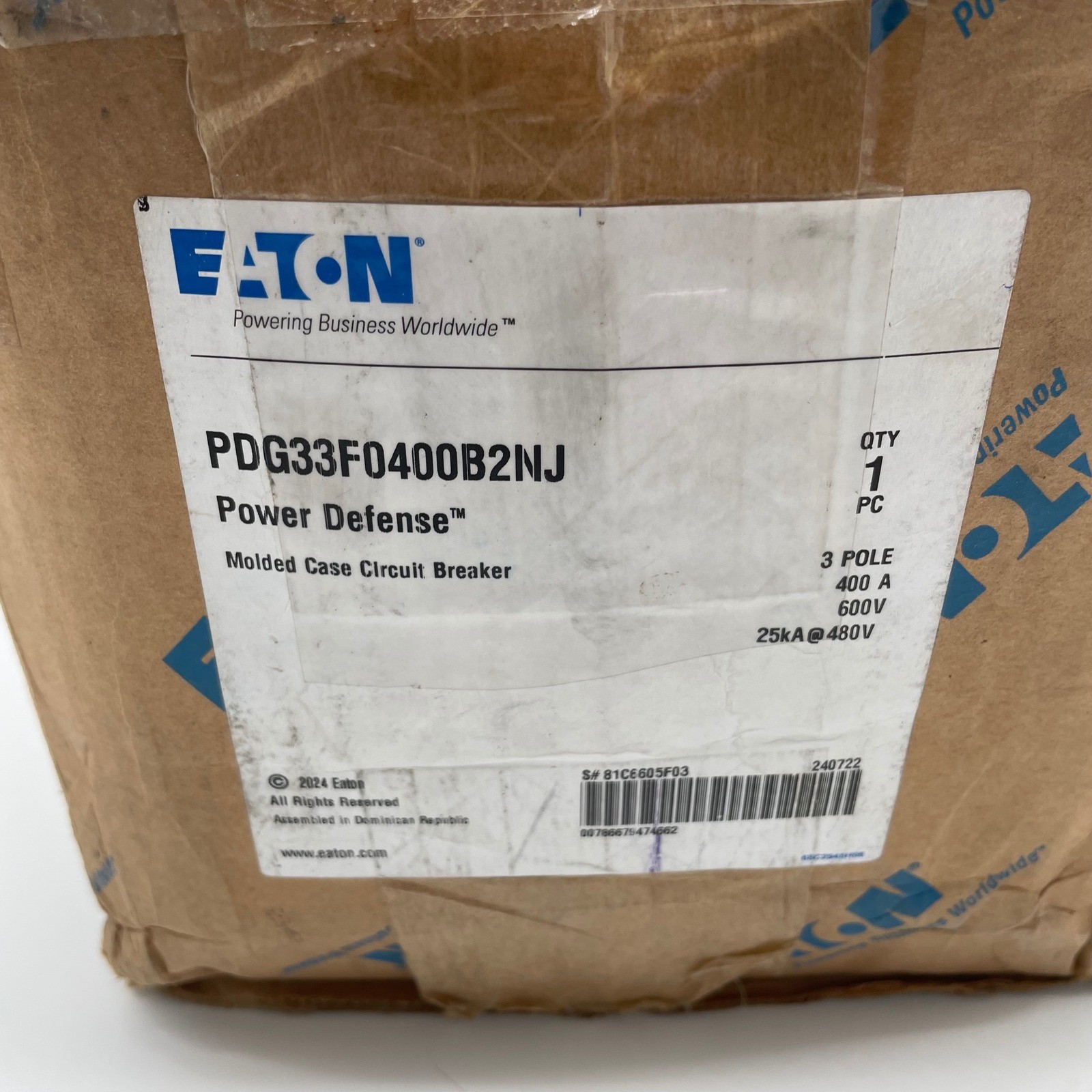 Eaton PDG33F0400B2NJ Power Defense 400A 3-Pole 600V Circuit Breaker PXR10 NIB