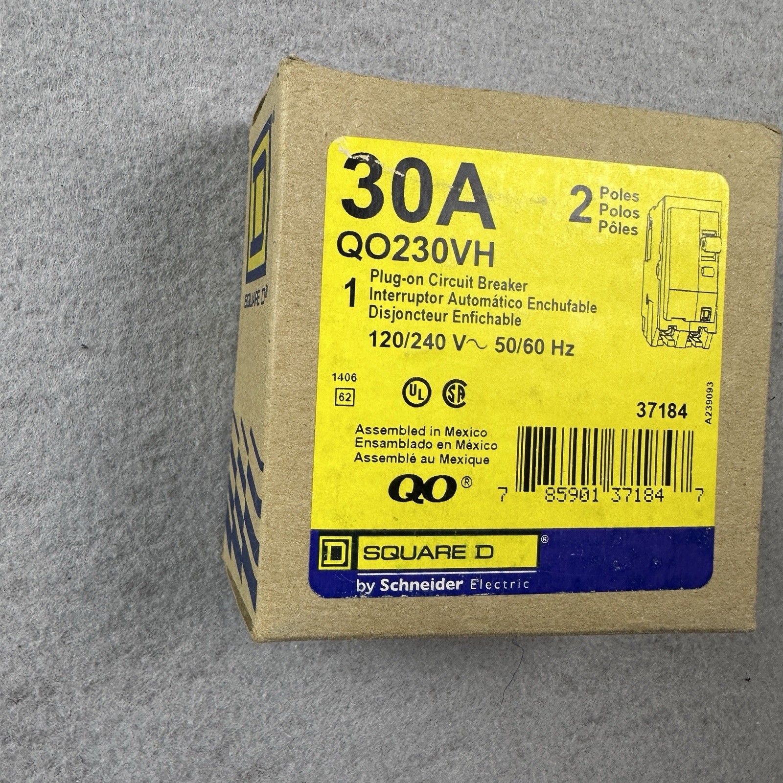 Square D QO230VH 30A 2 Pole 240V 22kA Snap-in Miniature Circuit Breaker New