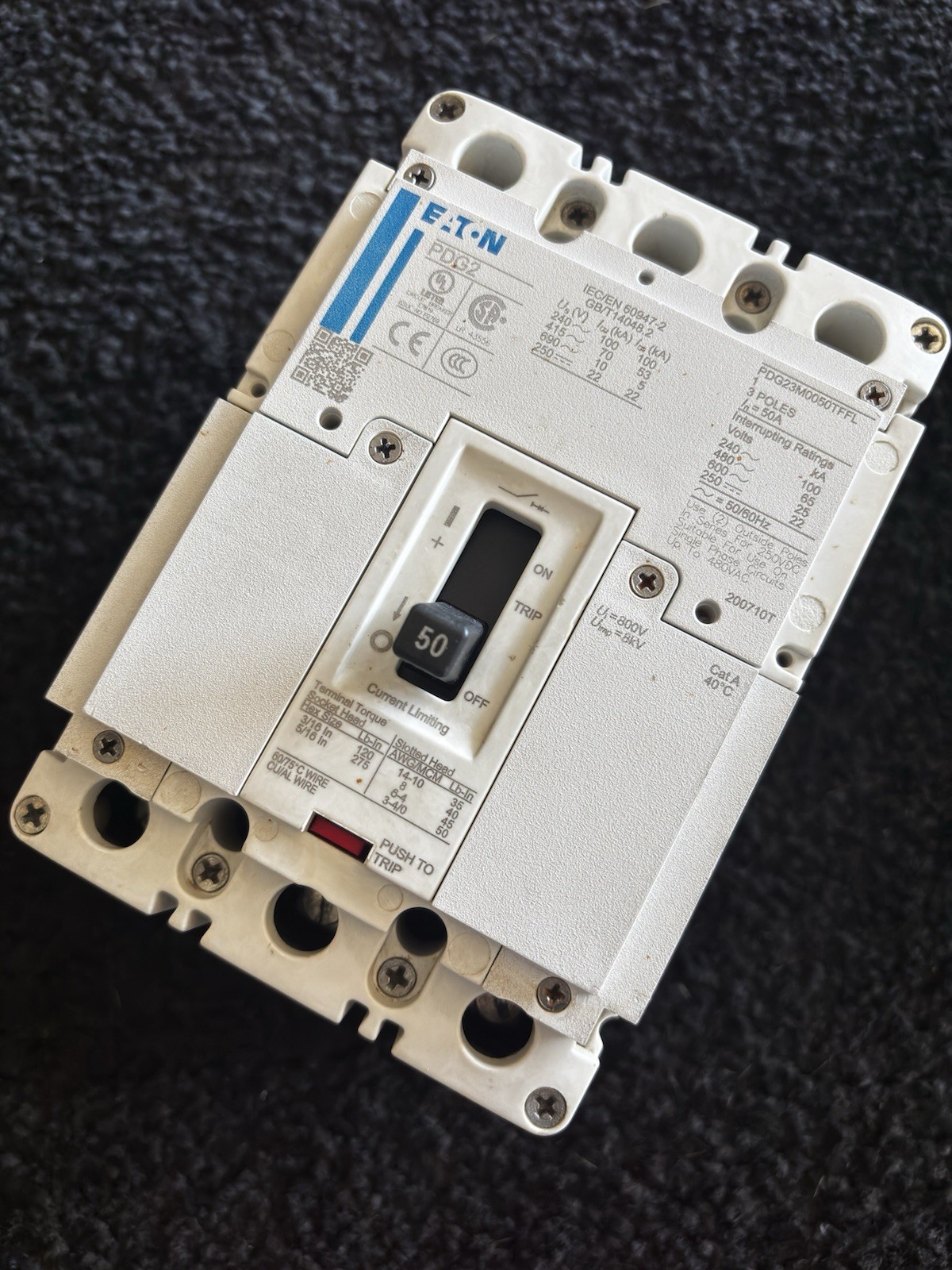 Eaton PDG23MD0050TFFL 50A 3-Pole 451-500V Main Breaker Trip Indicator