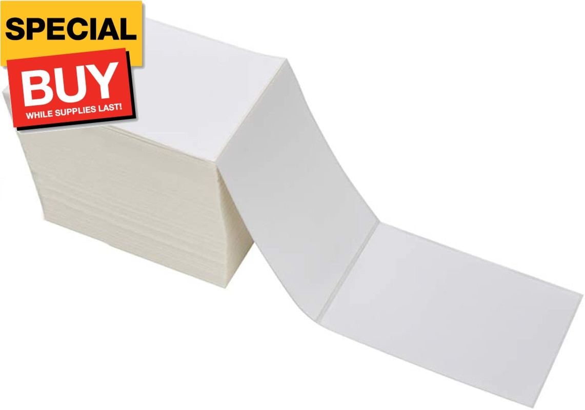 Fanfold 4 X 6 Direct Thermal Labels White Perforated Shipping Labels, 500Pcs per