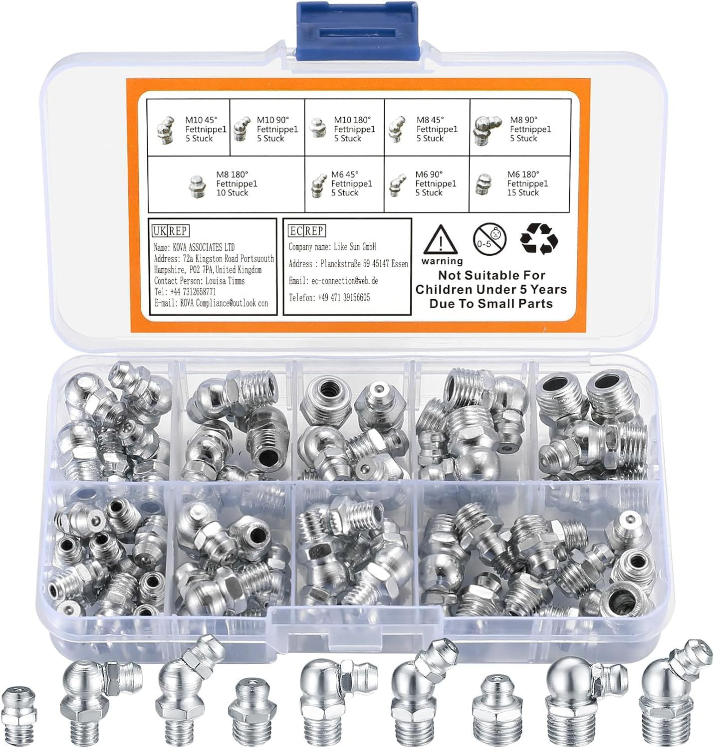 100pcs Metric & SAE Hydraulic Lubrication Grease Zerk Fittings Assortment Set