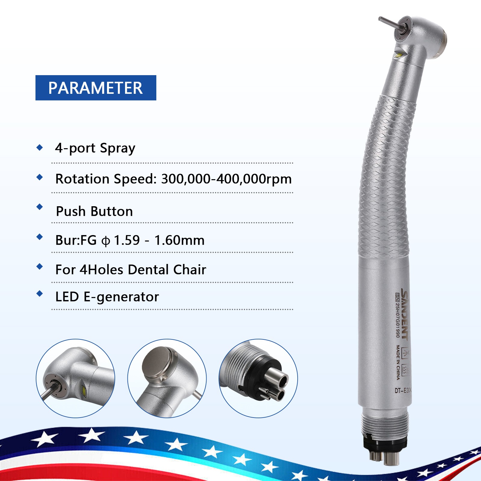 Dental LED handpiece integrate E-generator Handpiece 4H 4 water spray Electric