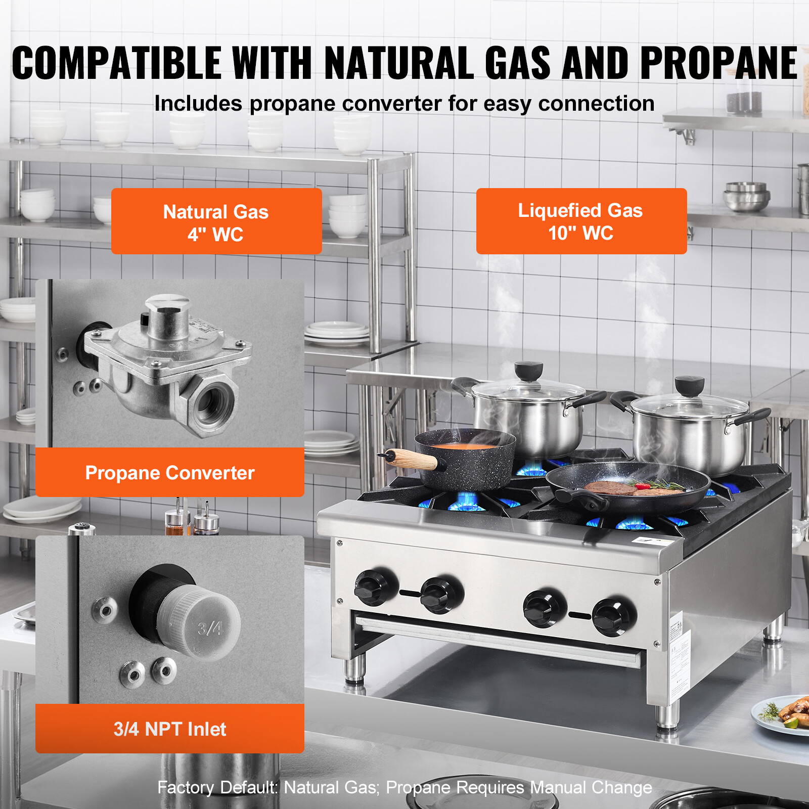 VEVOR 24″ Commercial Gas Stove 4 Burners Countertop Cooking Hot Plate Propane