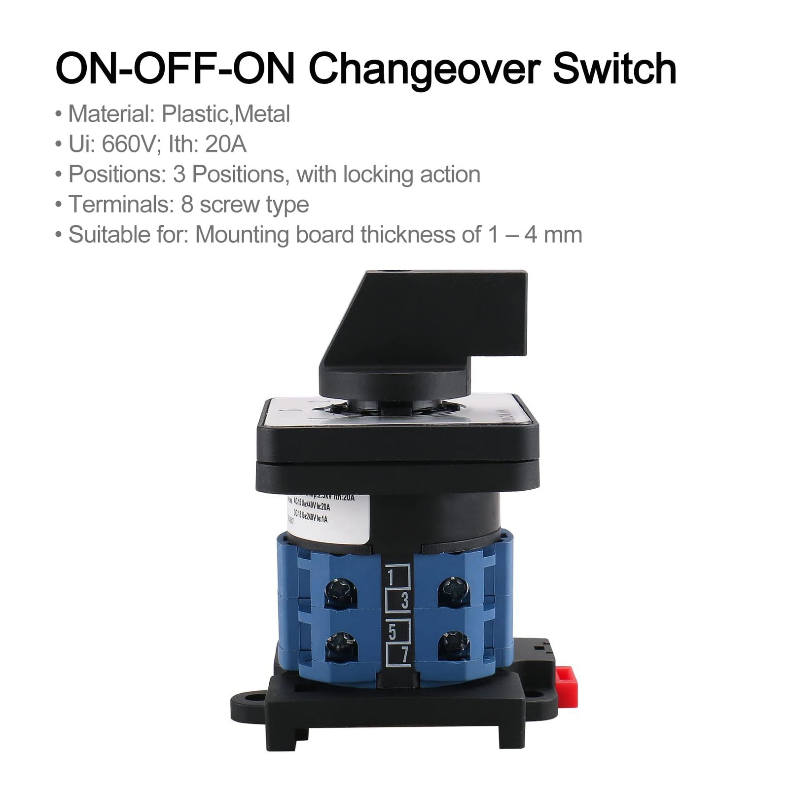 3-Position Rotary Universal Changeover Switch DIN Rail Mounted 35mm 660V 20A