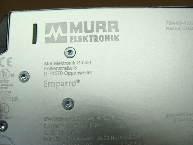 MURR ELEKTRONIK EMPARRO D-71570 85442 SWITCH MODE POWER SUPPLY IN:100-230VDC
