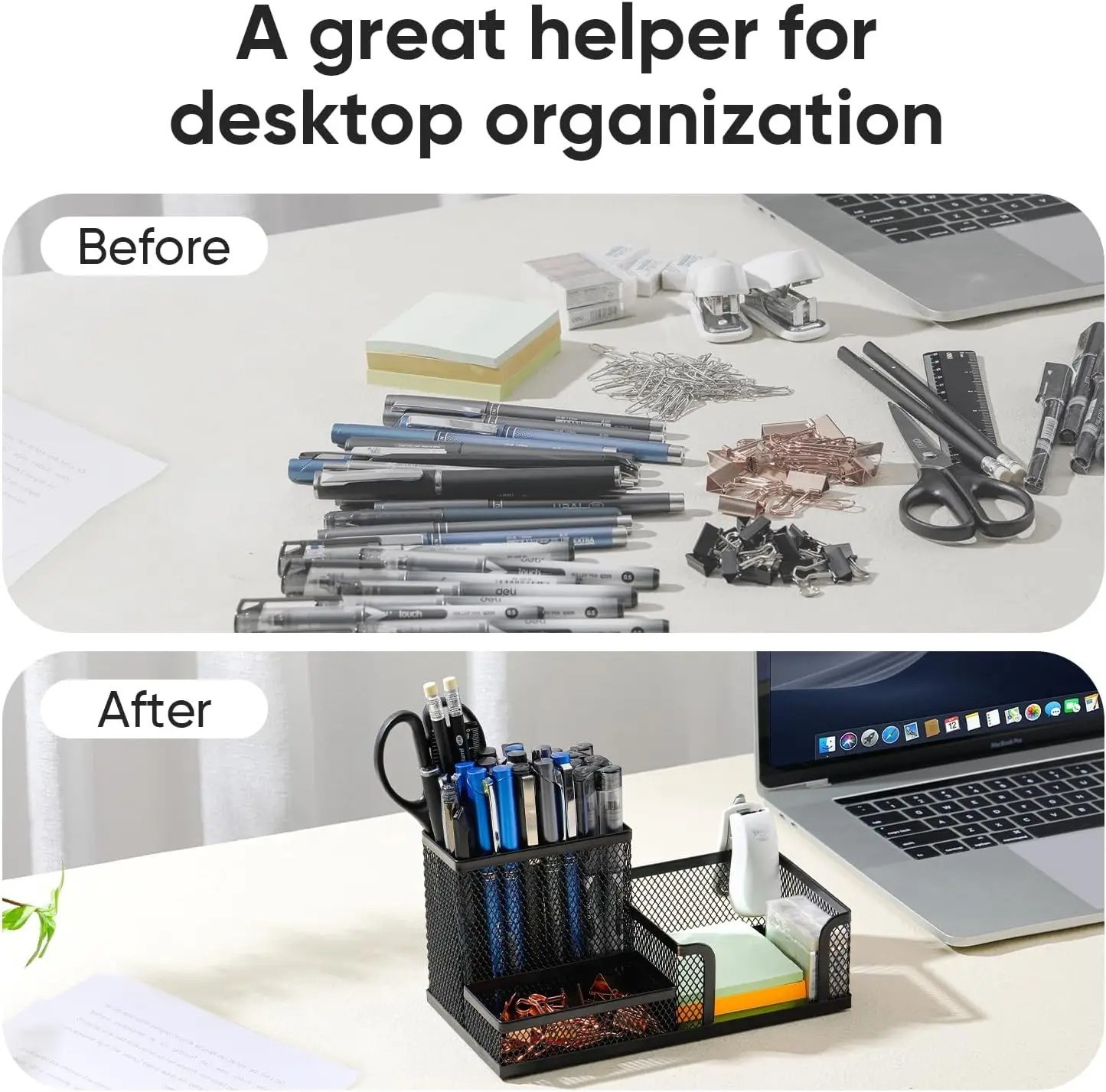 Black Mesh Desk Organizer 3 Tier Storage with Pencil Holder Office Home Use