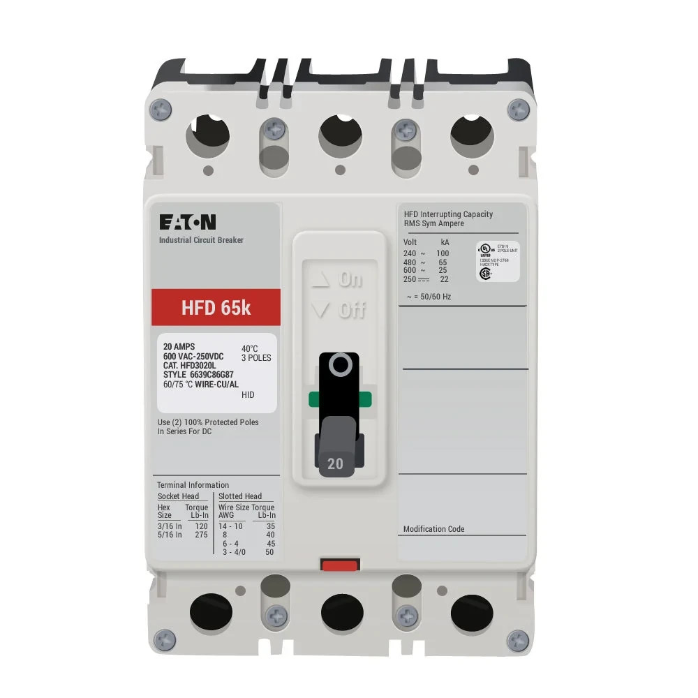 Eaton HFD3020 20A 3-Pole Circuit Breaker 600VAC