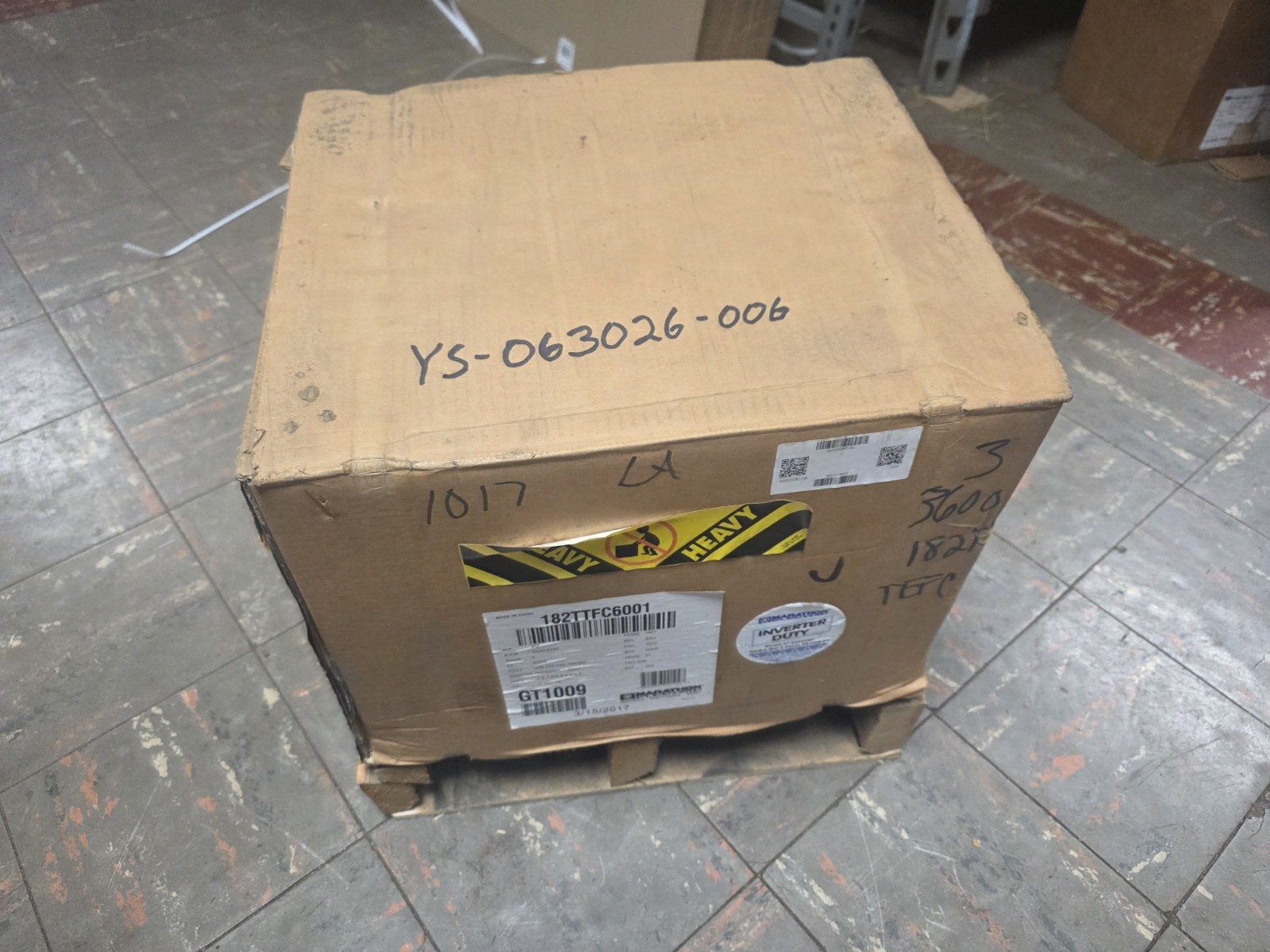 Marathon Cat. GT1009 Electric Motor 3hp 3ph 3532 RPM 182T Fr. Inverter Duty