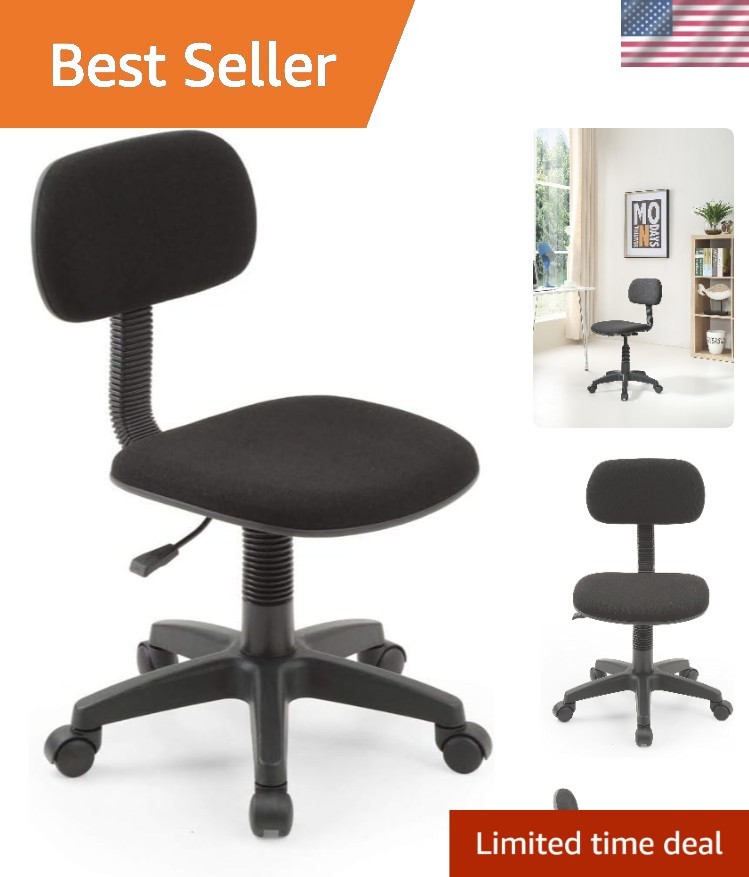 Adjustable Height Armless Desk Chair for Kids – Sleek Black Fabric Design