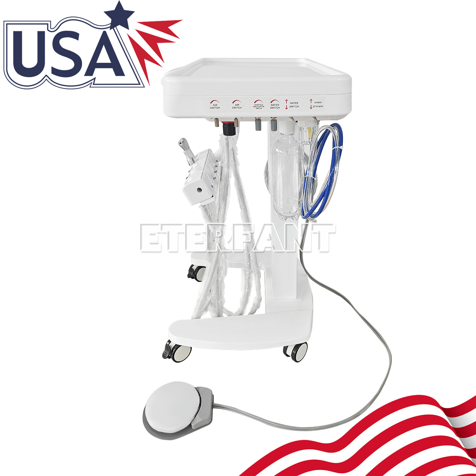 4Hole Dental Portable Mobile Delivery Unit System Cart Treatment Work Compressor