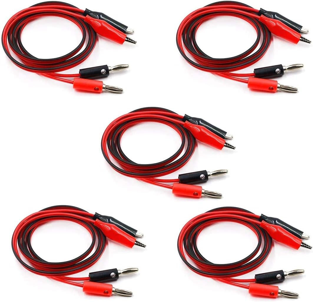 5 Pairs Power Supply Double Alligator Clip to Banana Connector 1M Length