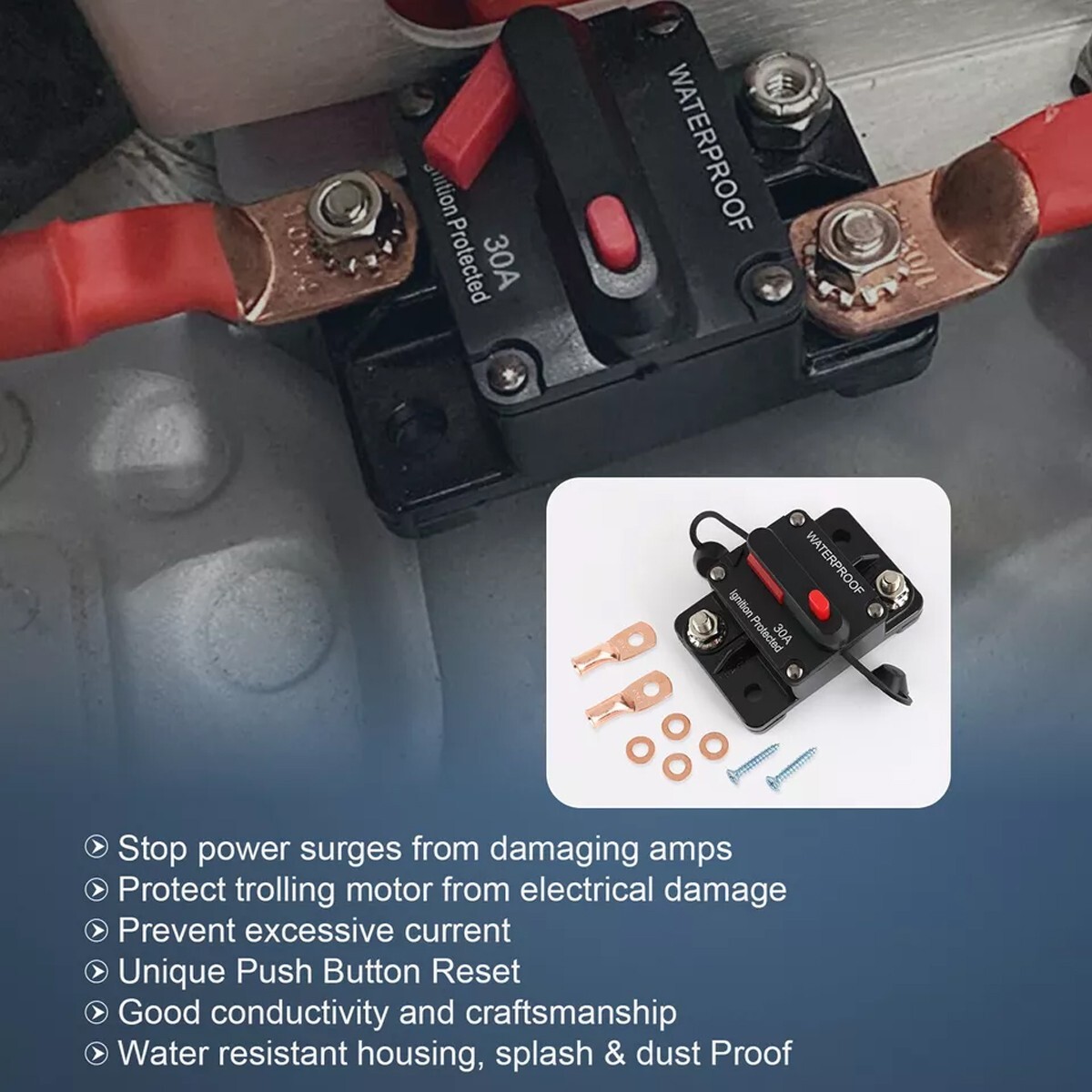 2 pcs 30A Automotive Marine Circuit Breaker with Manual Reset Surface-Mount
