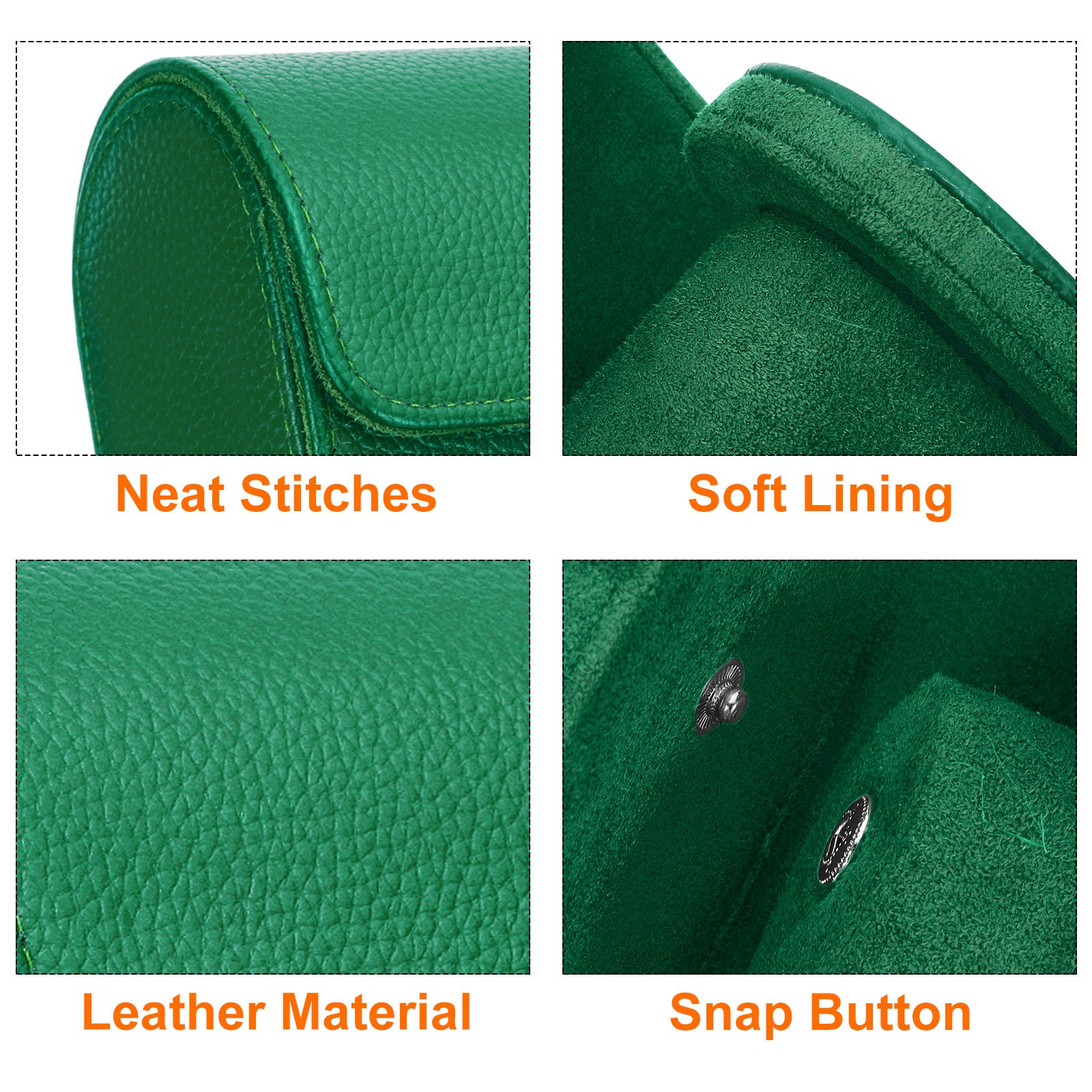 Watch Roll Travel Case Single Slot Portable Leather Watch Cases, Textured Green