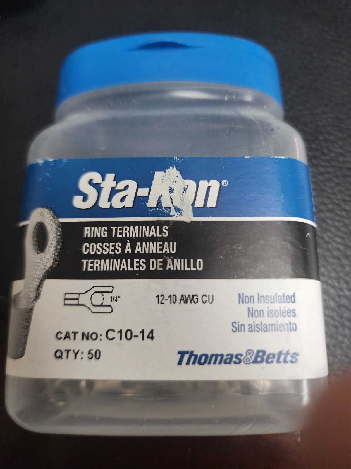 Sta-Kon C10-14F 12-10 Awg Non-Insulated Fork Terminal 1/4″ Stud Pk50