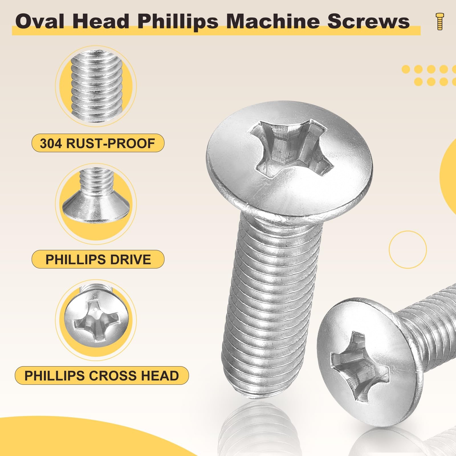 METALLIXITY SemiCountersunk Oval Head Machine Screws #1224×3/4 25Pcs, 304 Sta…