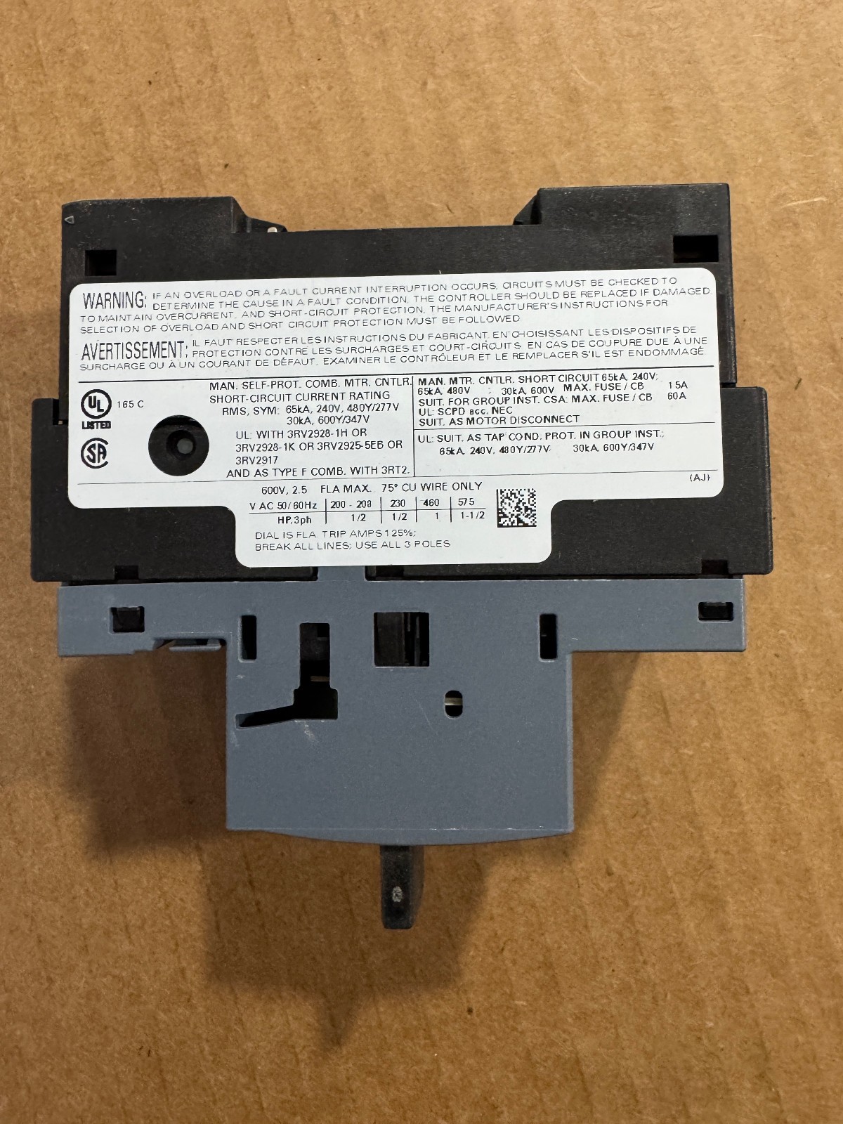 Siemens 3RV2011-1CA10 Circuit Breaker Overload 1.8A to 2.5A Din Rail Mount New