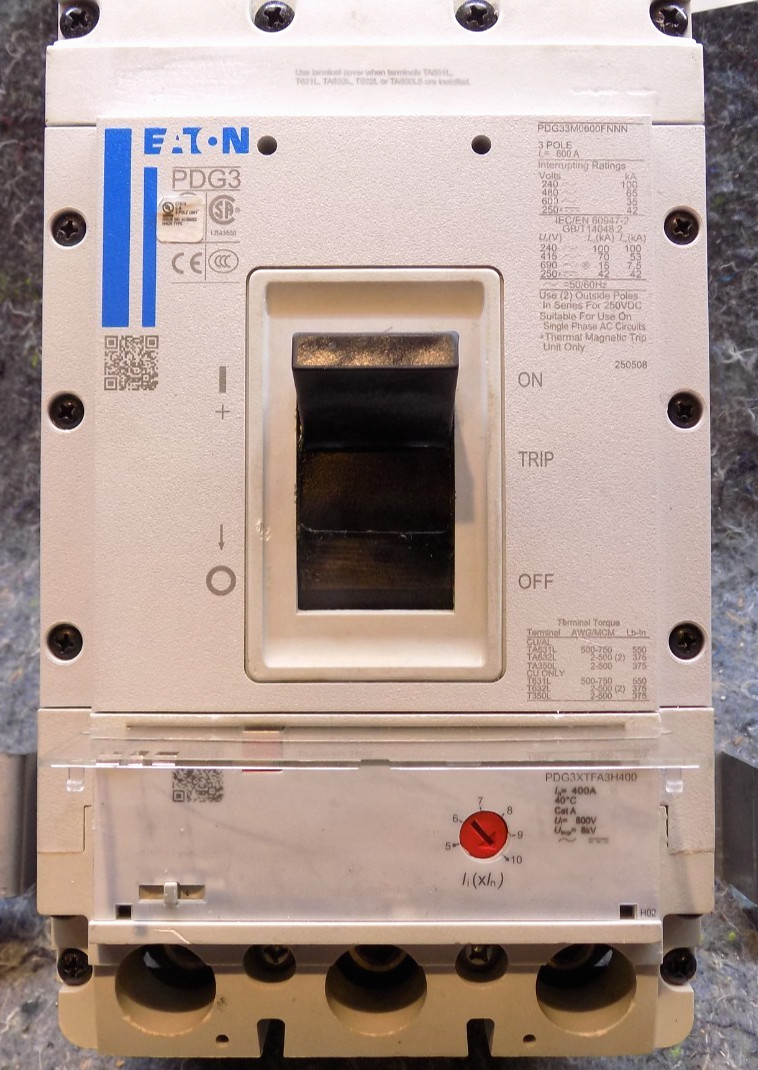 Eaton PDG33M0600FNNN Breaker w/ PDG3XTFA3H400 (400A) trip unit & MB hardware kit