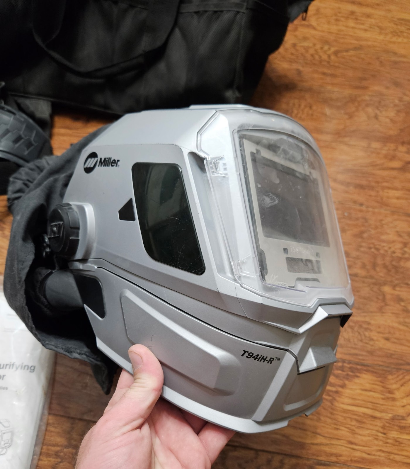 Miller T94iH-R Auto-Darkening Welding Helmet PAPR Kit W/Batteries, Hose, and Bag