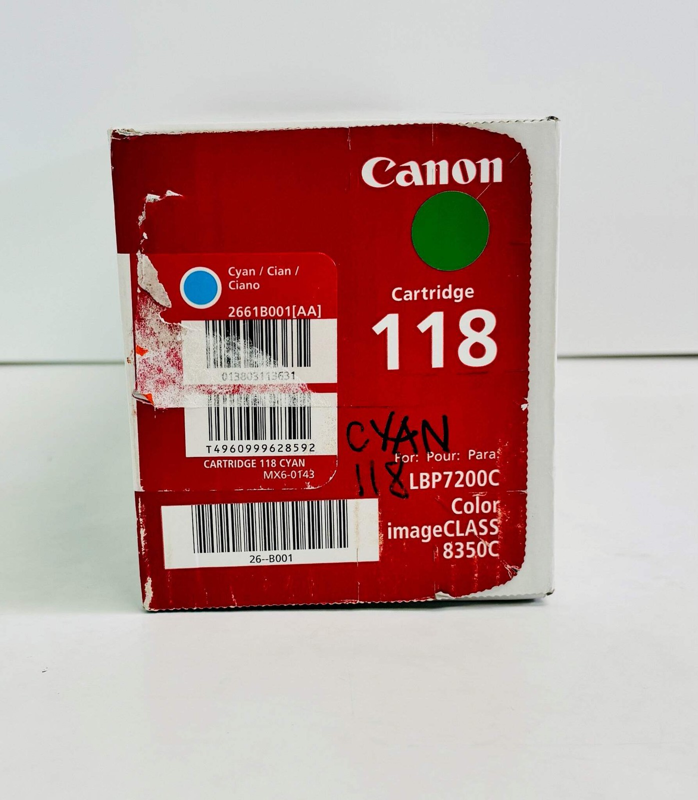 Genuine Canon LBP7200Cdn,MF729Cdw Cyan Toner Cartridge 118, 2661B001, 2661B001AA