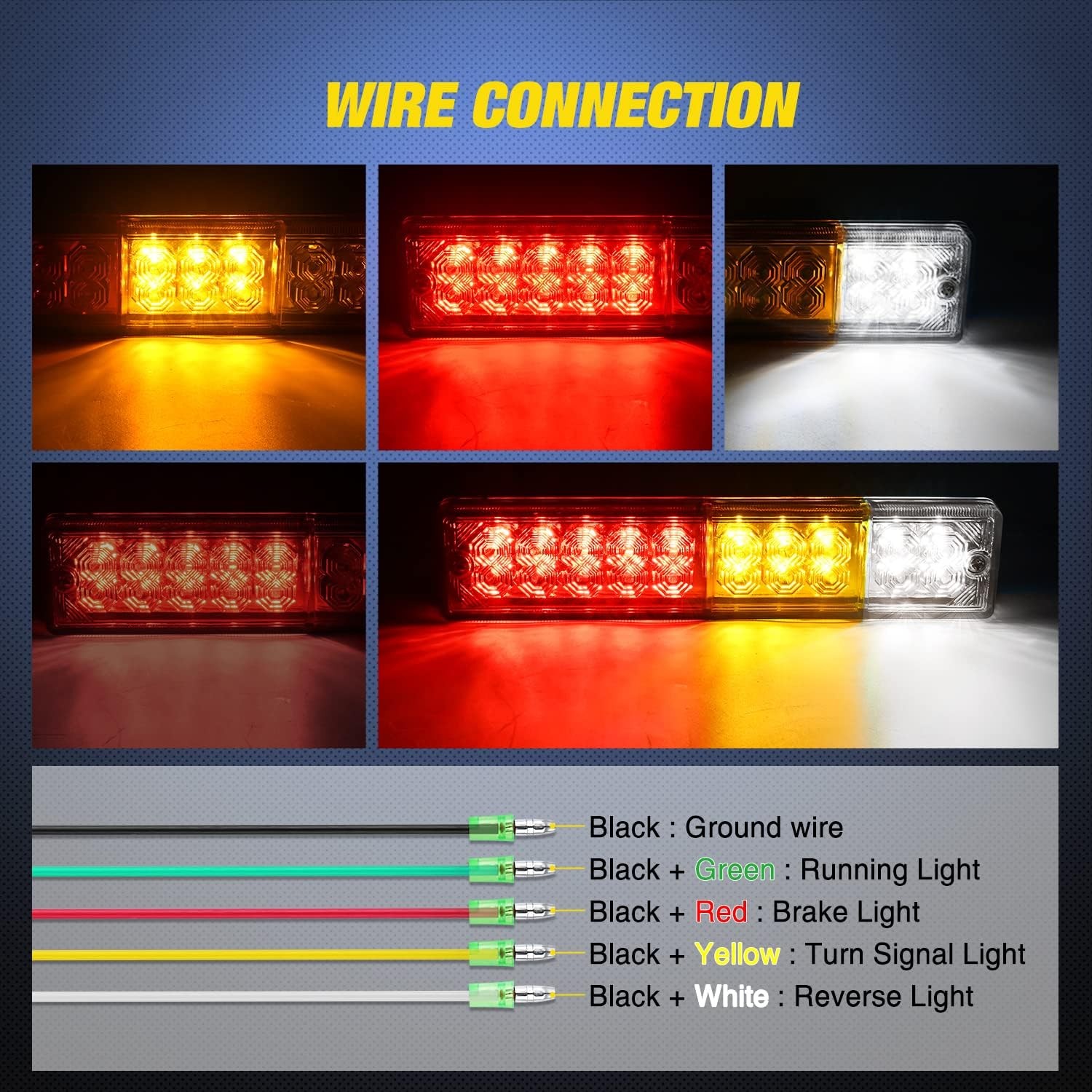LED Trailer Tail Light Bars 20 LED Rear Brake Turn Reverse Lights RV Camper 2pc