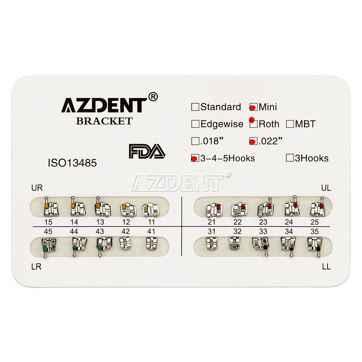 AZDENT Dental Orthodontic Brackets Braces Metal Mini Roth.022 Hooks 3 4 5 FDA