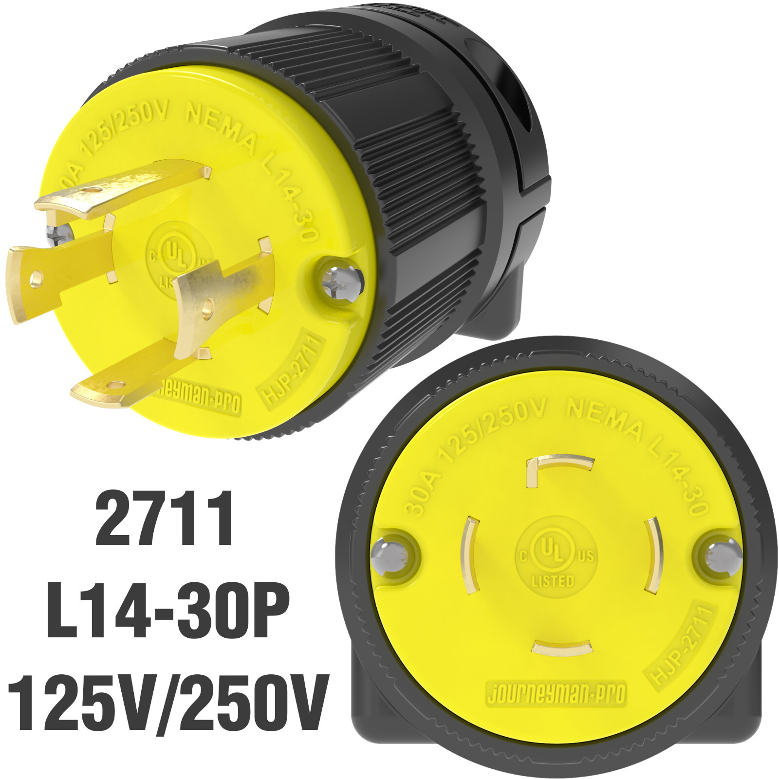 JPRO 2711 L14-30P 30 Amp 125/250 Volt 3Pole 4Wire Male Plug Connector Twist Lock