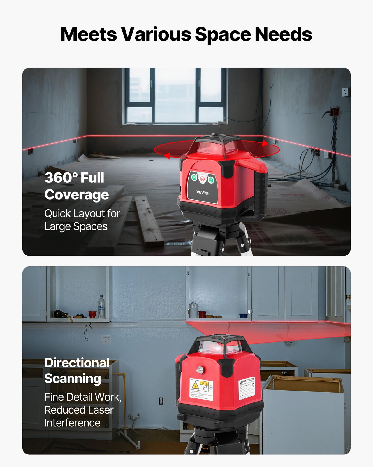 VEVOR 1650ft Rotary Laser Level Kit Self Leveling Red Line 0.06 in/100 ft