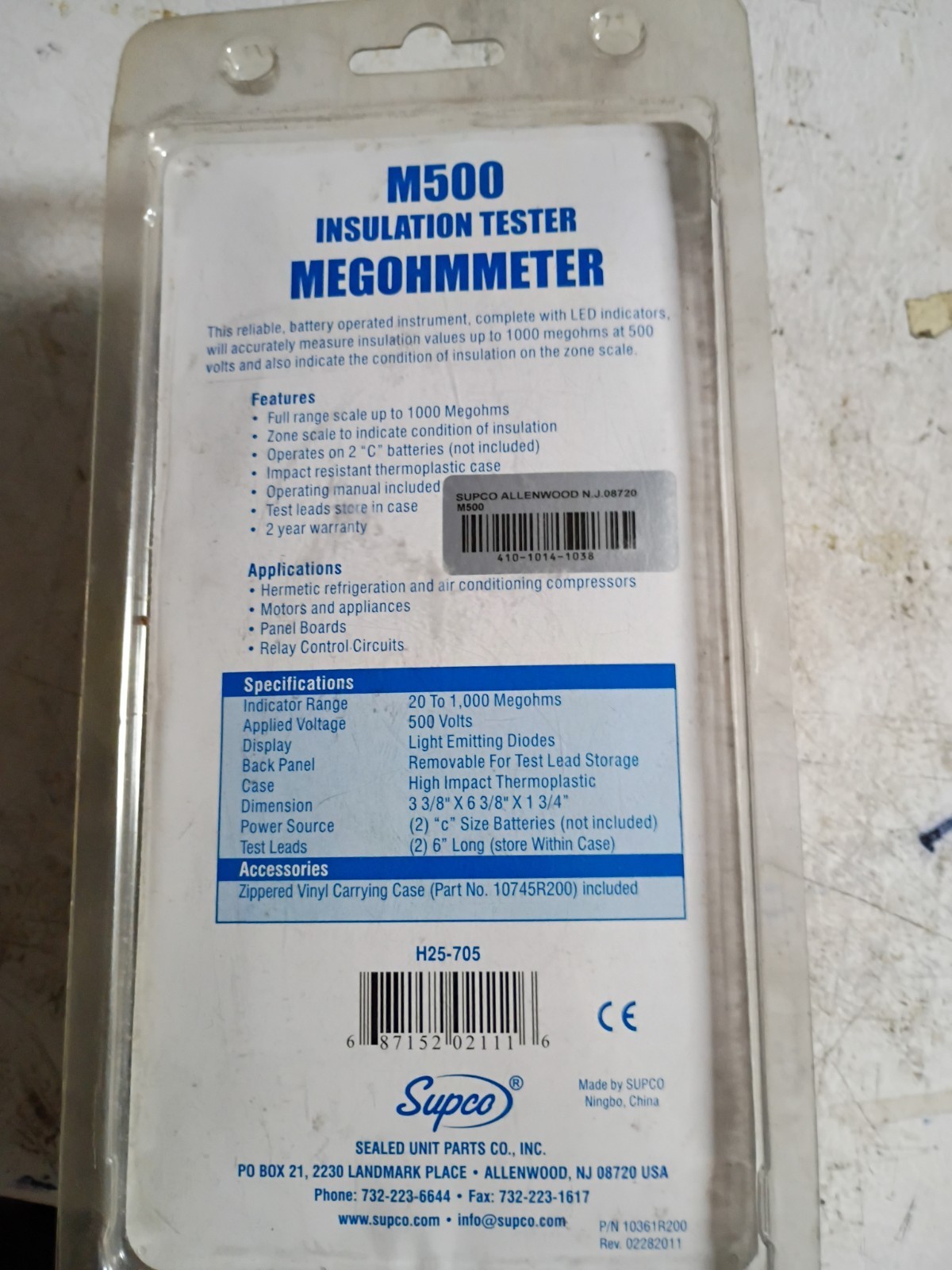 Supco M500 Insulation Tester/Electronic Megohmmeter – Soft Carrying Case