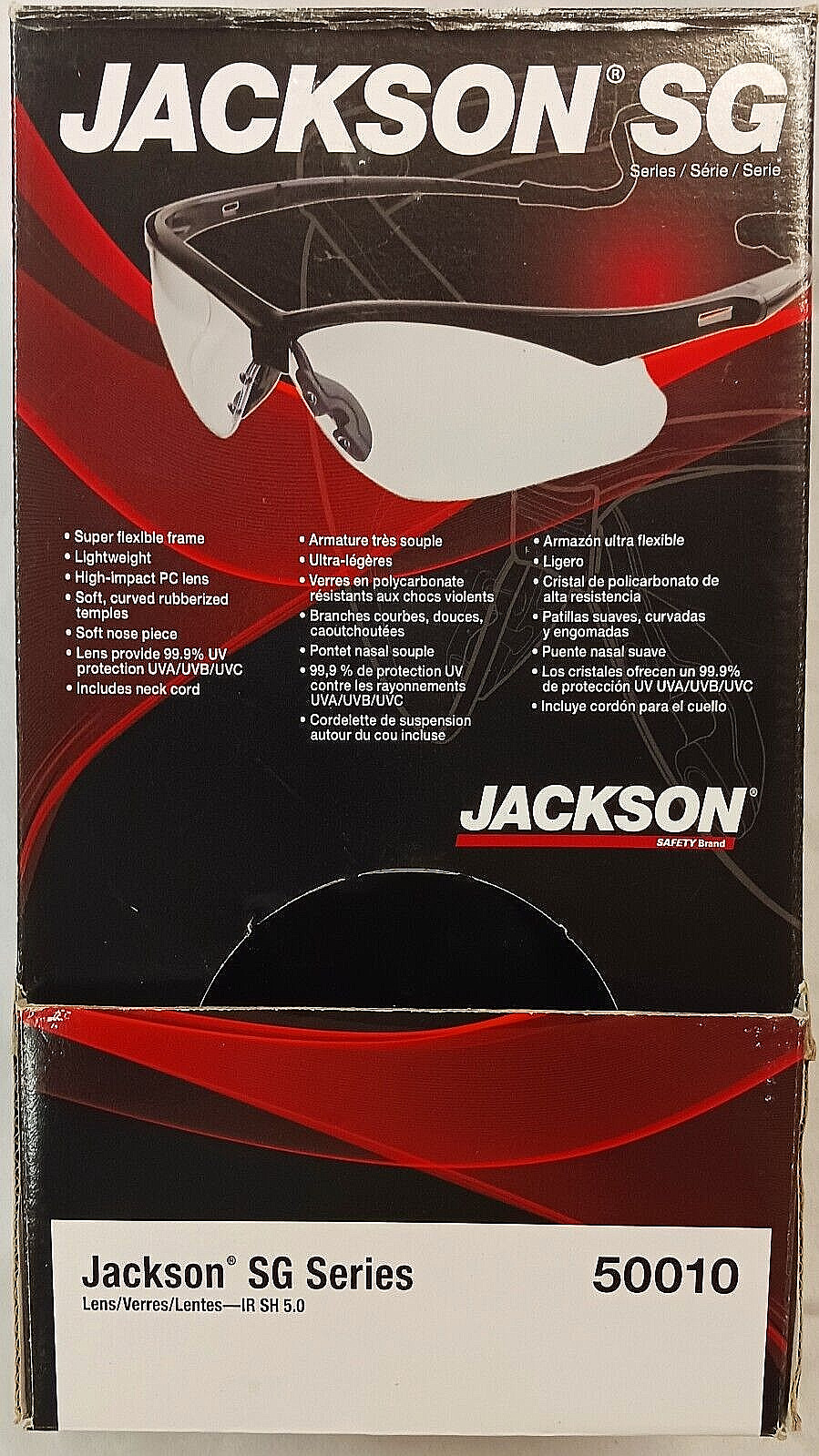 JACKSON SG SERIES 50010 LIGHTWEIGHT SAFETY GLASSES NECK CORD 99.9% UV CASE OF 12