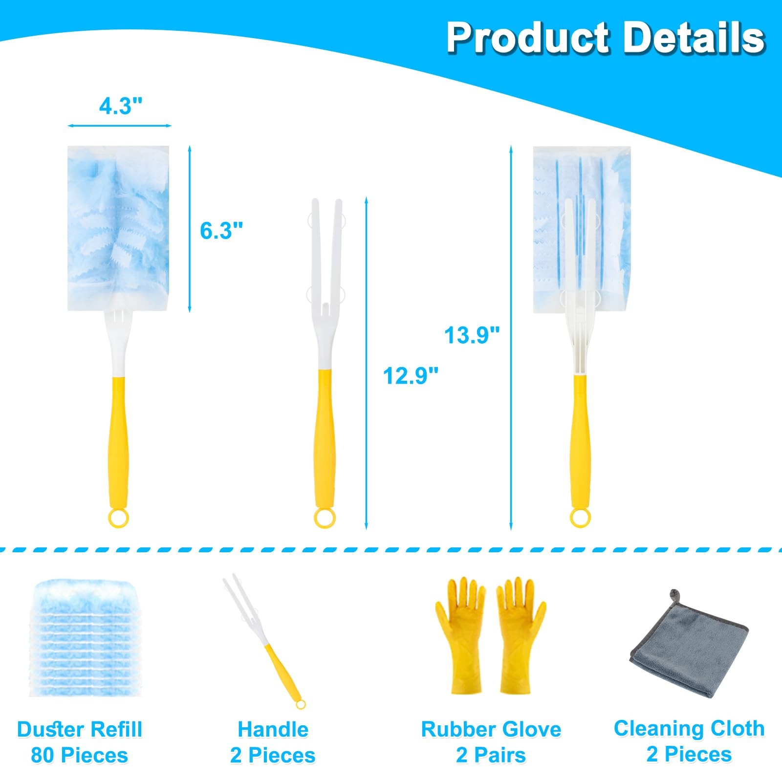 Pefacy Duster Refill Cleaning 2 Handles, Heavy Duty Disposable Duster Kit