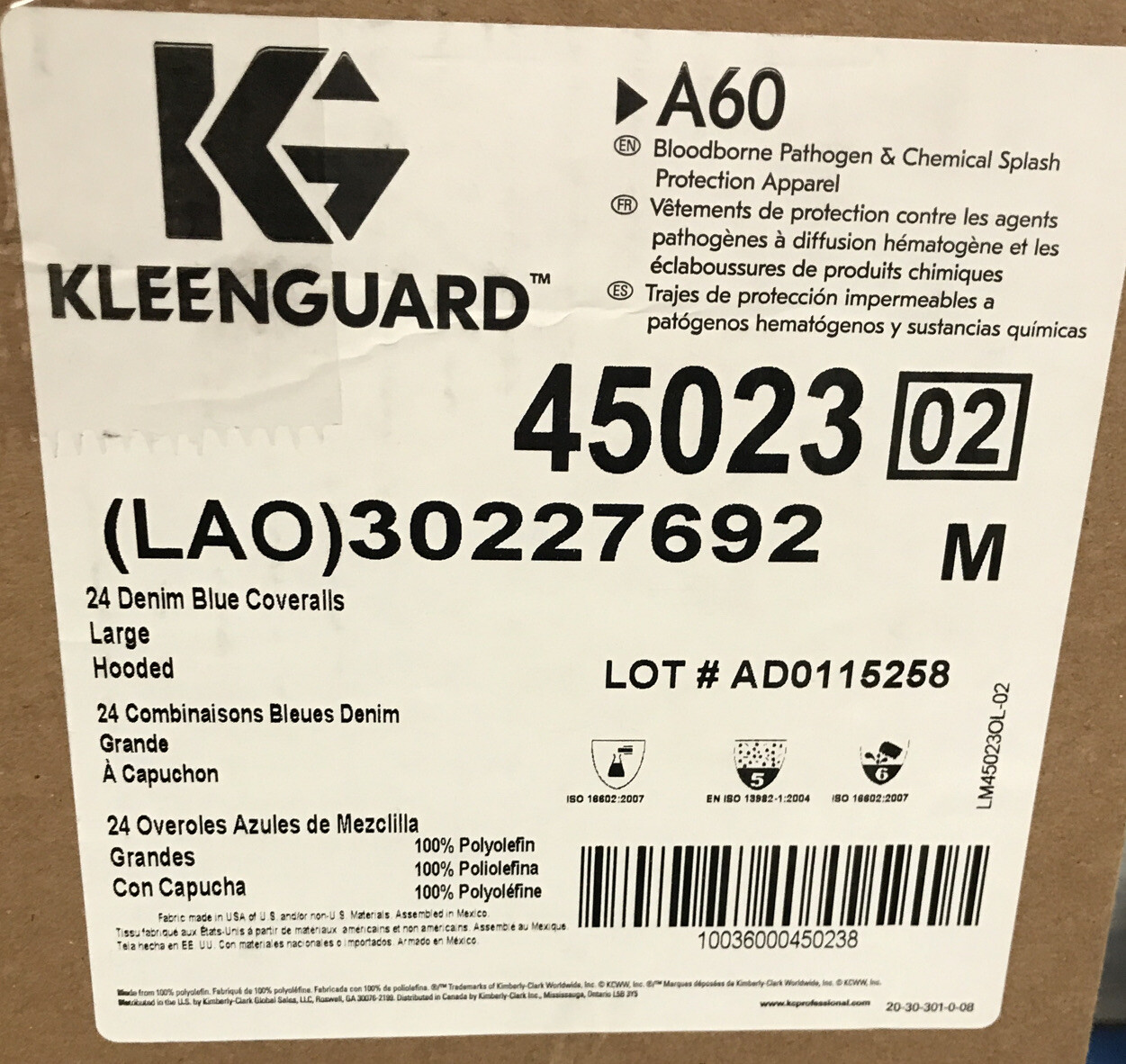 Kimberly-Clark 45023 A60 Denim Blue Coveralls, Large, Hood – cs/24