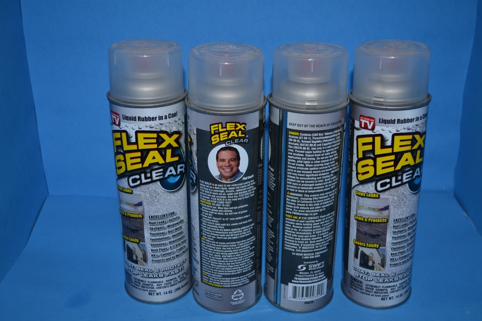 (4) Flex Seal Clear Spray, Rubber Sealant Coating Waterproof Repair 14 oz Each