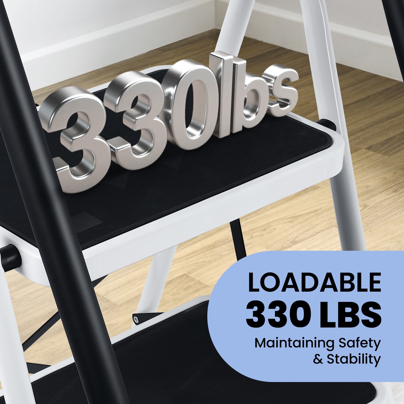 3 Step Ladder with Handrails, Portable Folding Step Stool with Safety Lock