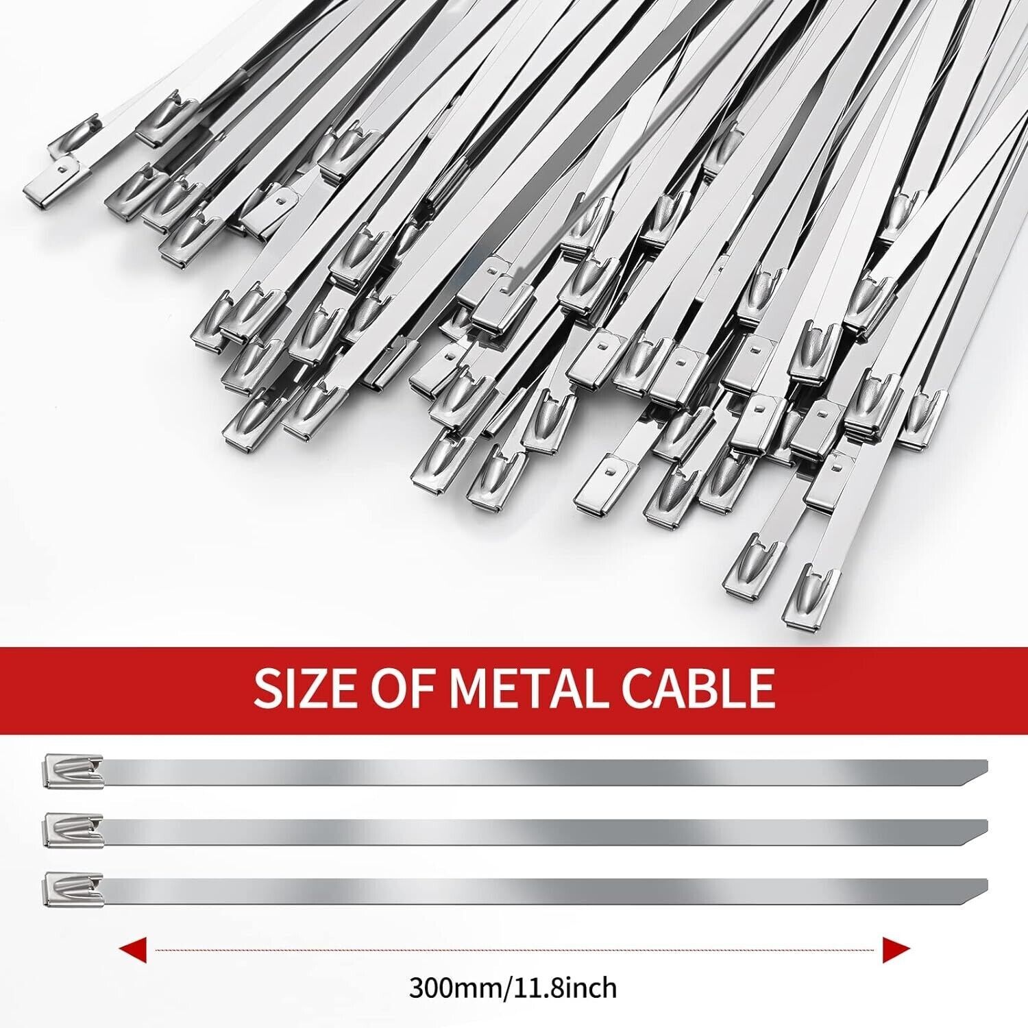 100pcs 304 Stainless Steel Metal Zip Ties Heavy Duty Self-Locking Cable Ties
