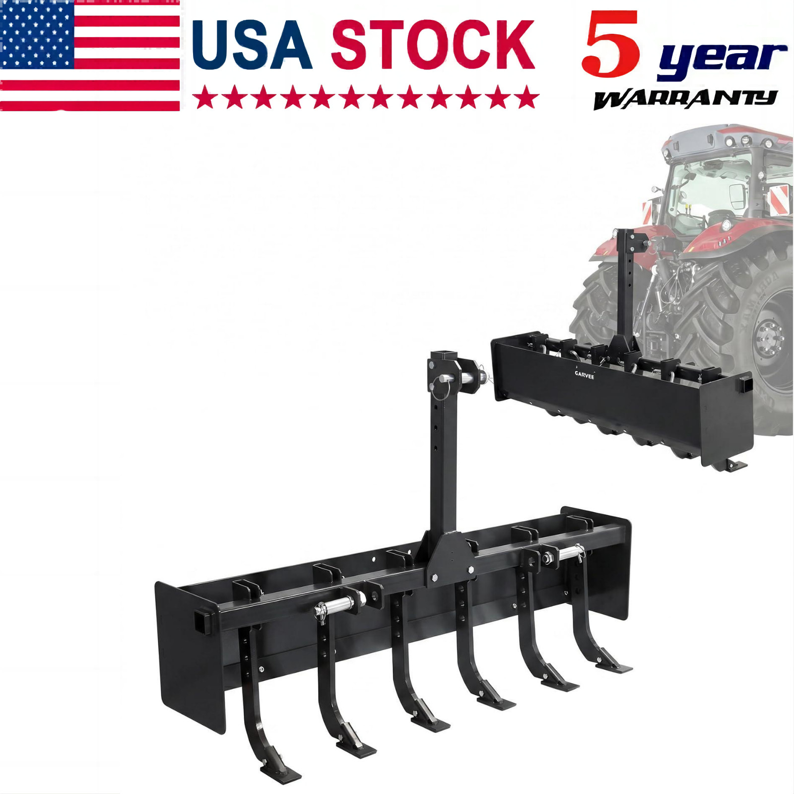 55″ Box Blade Scraper W/ 6 Scarifier Shank For CAT 1 & CAT 0 Tractors, 3 Point