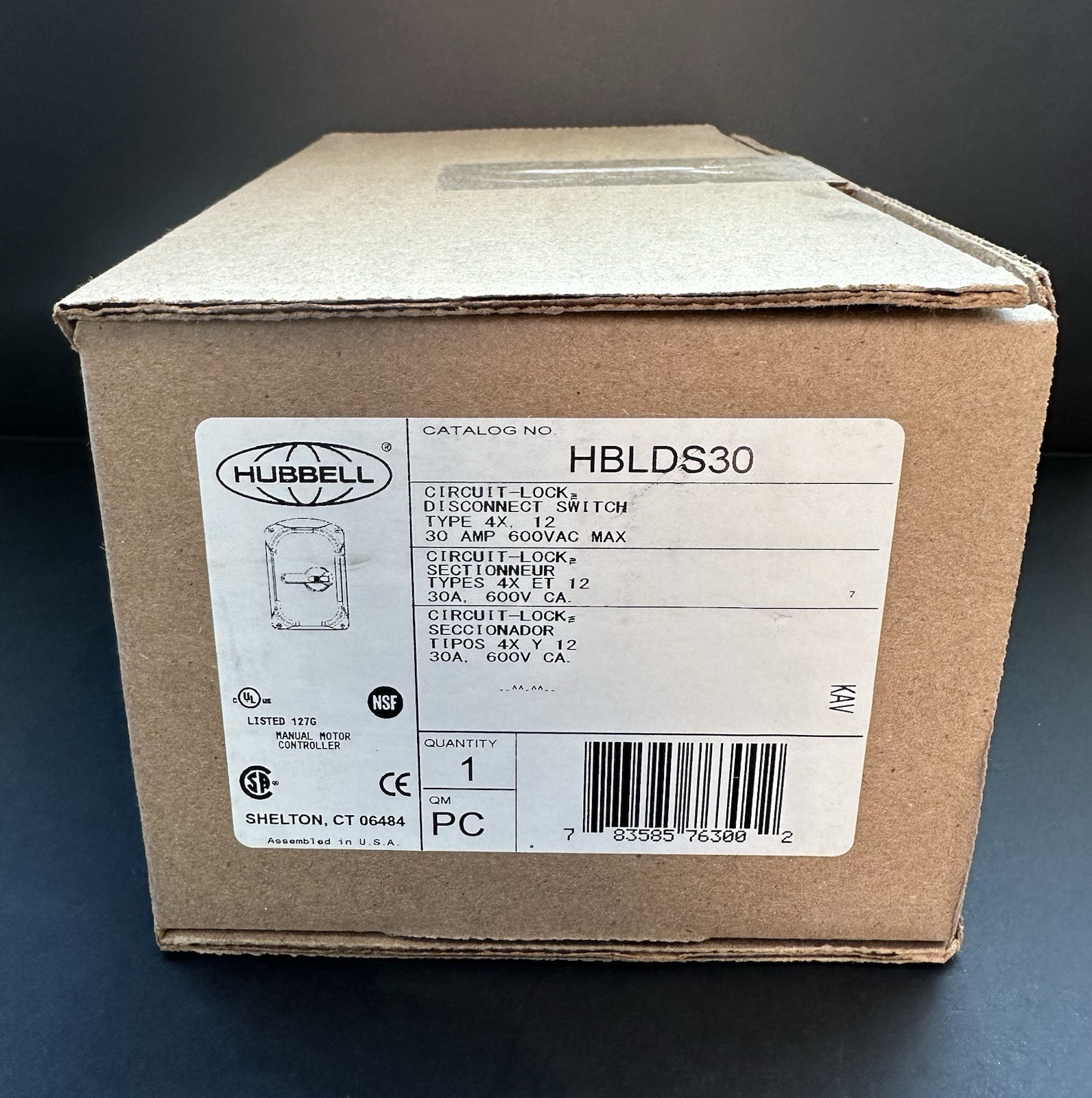 NEW Hubbell, HBLDS30, Circuit-Lock Disconnect Switch, 30A, 600VAC, 3P