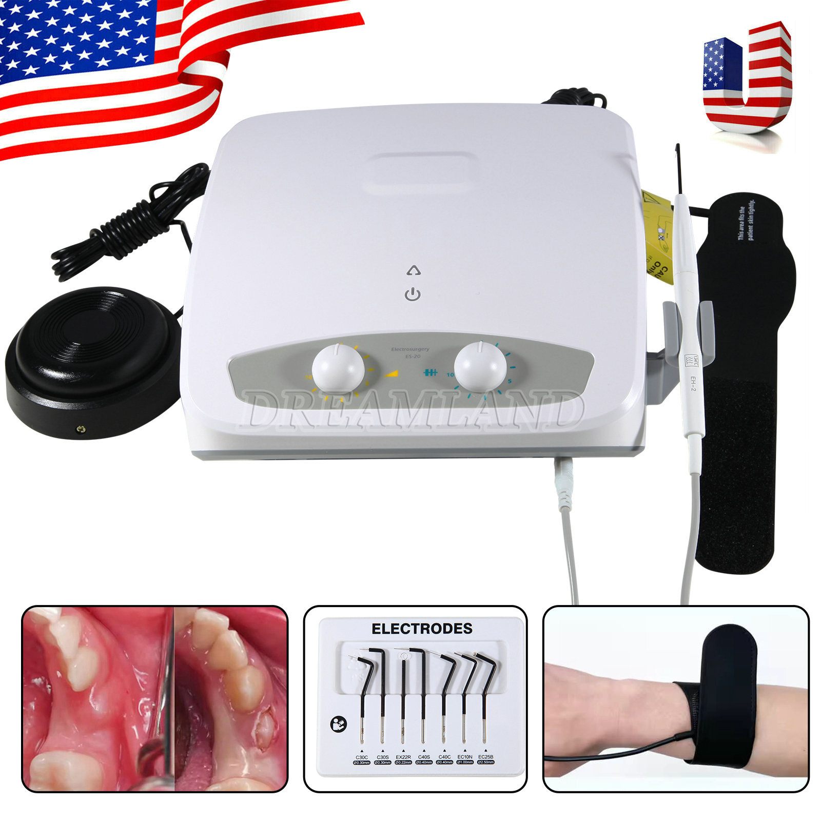 Dental High-frequency Electrosurgery Unit ES-20 Electricity Knife 7 Tips US/EU