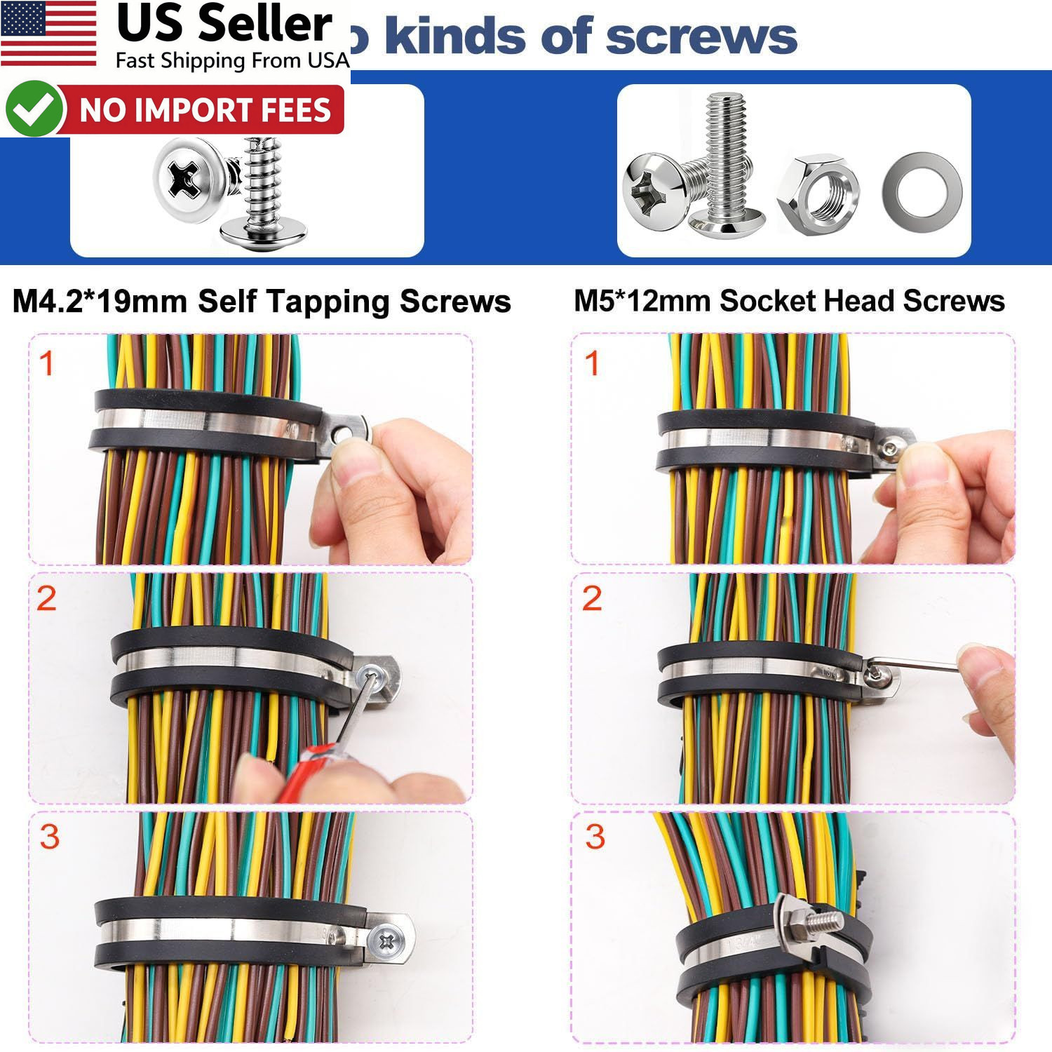Taiss 222PCS Stainless Steel Cable Clamps Kit Rubber Cushion Pipe Clamps FROMUSA