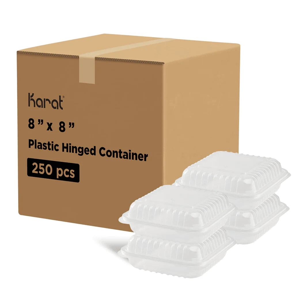 Karat 8” x 8′ PP Plastic Hinged Container, 1 compartment – 250 ct, FP-HC88PP-1C