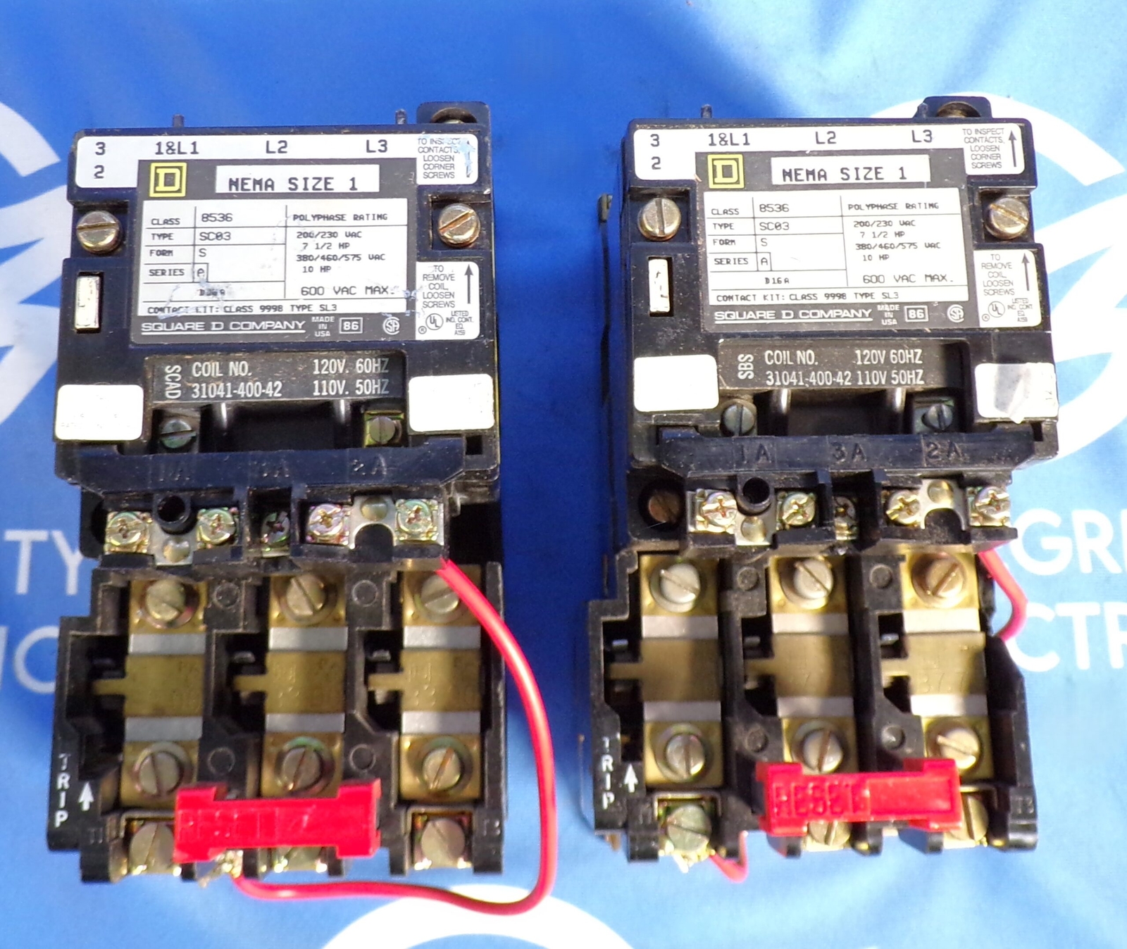 SQUARE D SIZE 1 STARTER LOT OF 2 8536-SCO3 600V SERIES A W/ COIL 31041-400-42 11